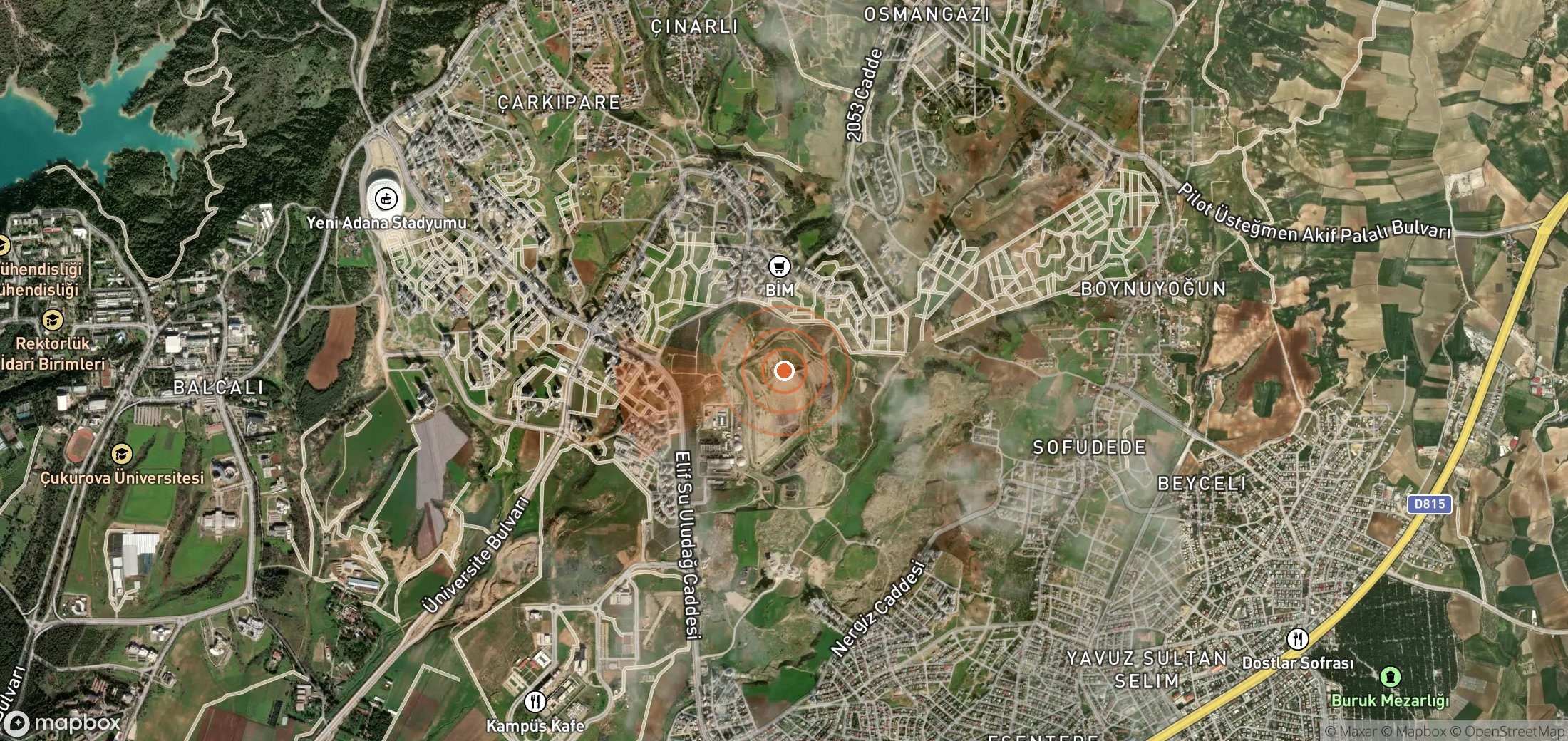 Satellite map of methane plume locations in Türkiye