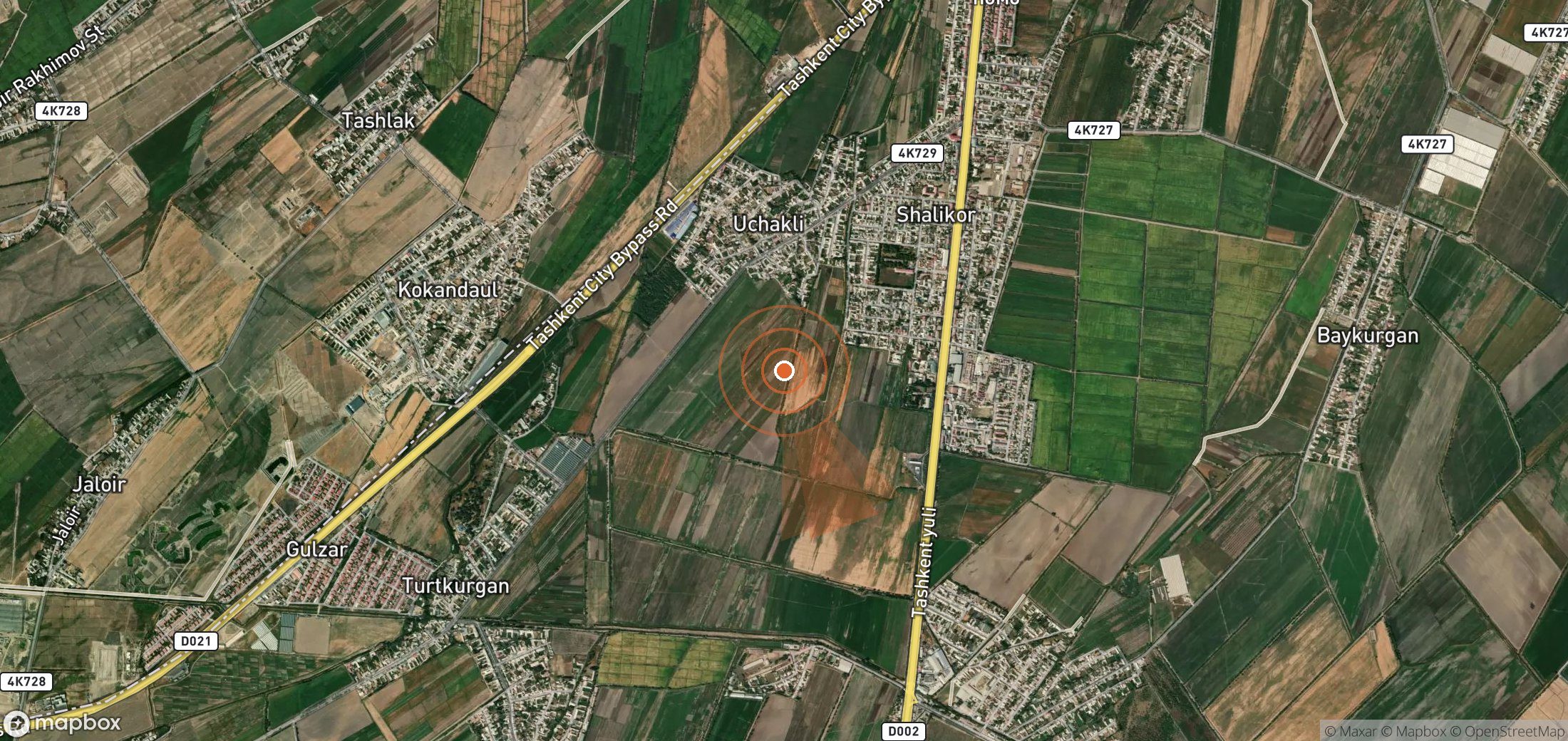 Satellite map of methane plume locations in Uzbekistan