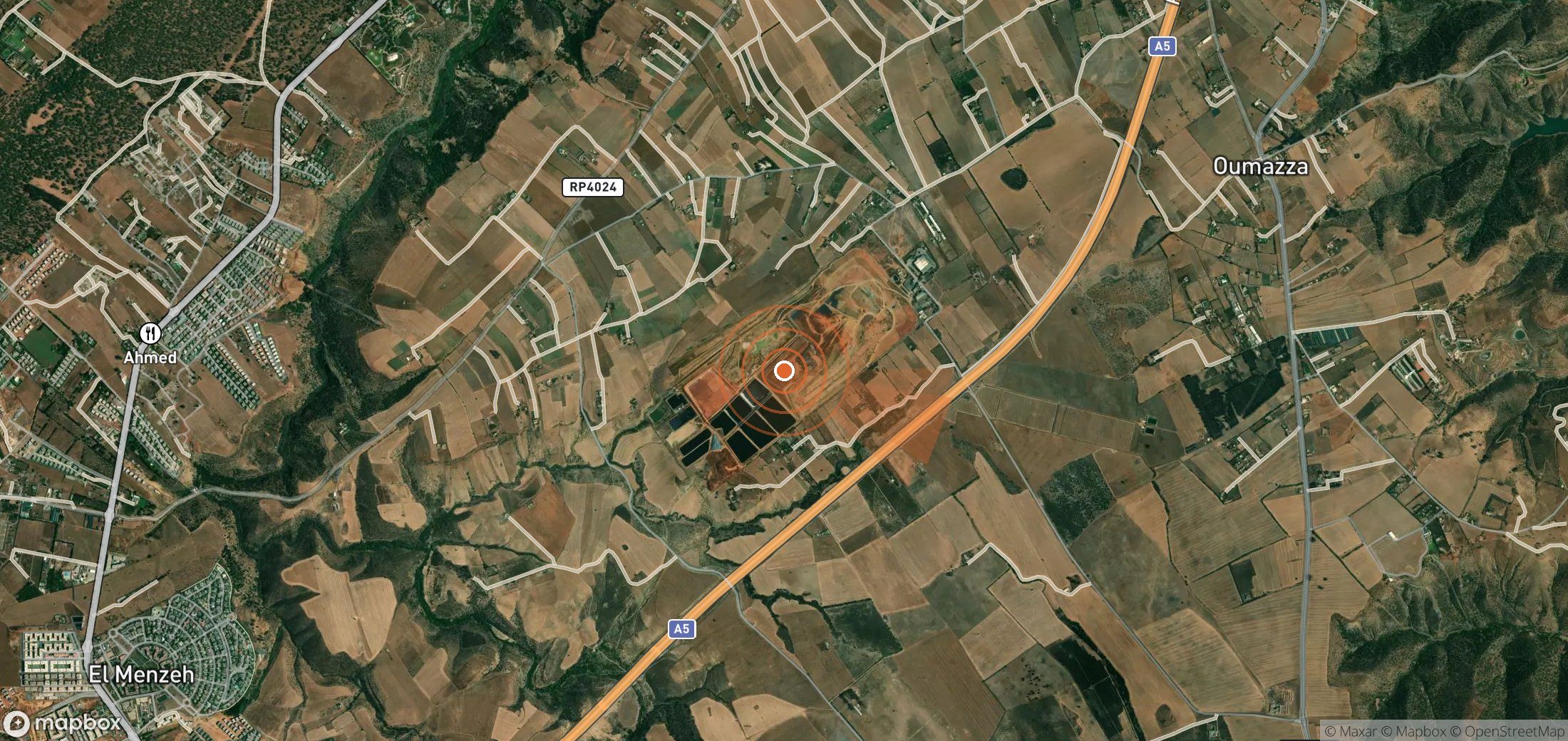 Satellite map of methane plume locations in Morocco