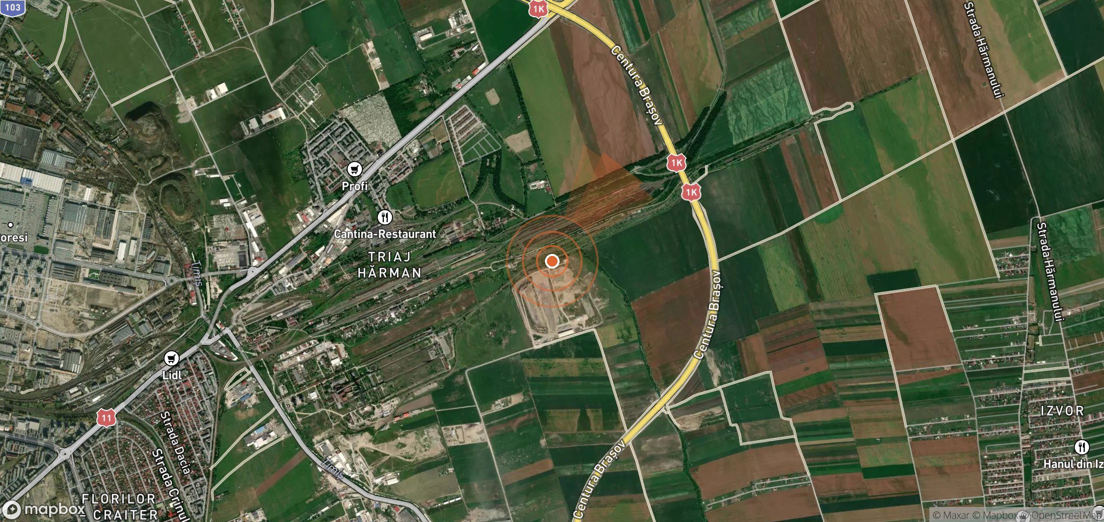 Satellite map of methane plume locations in Romania