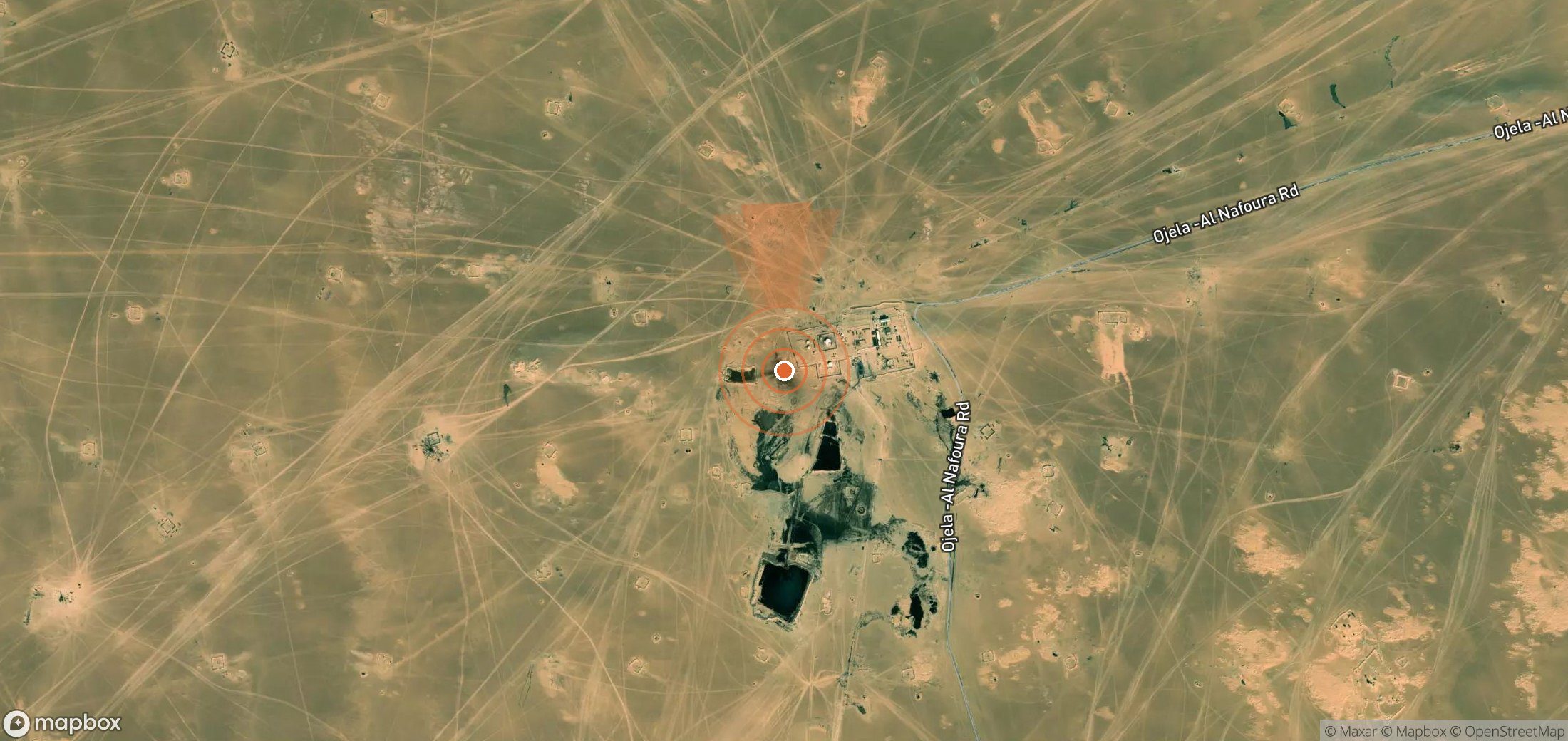 Satellite map of methane plume locations in Libya