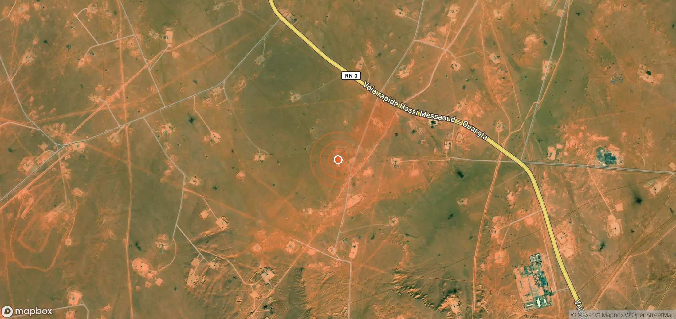 Satellite map of methane plume locations in Algeria