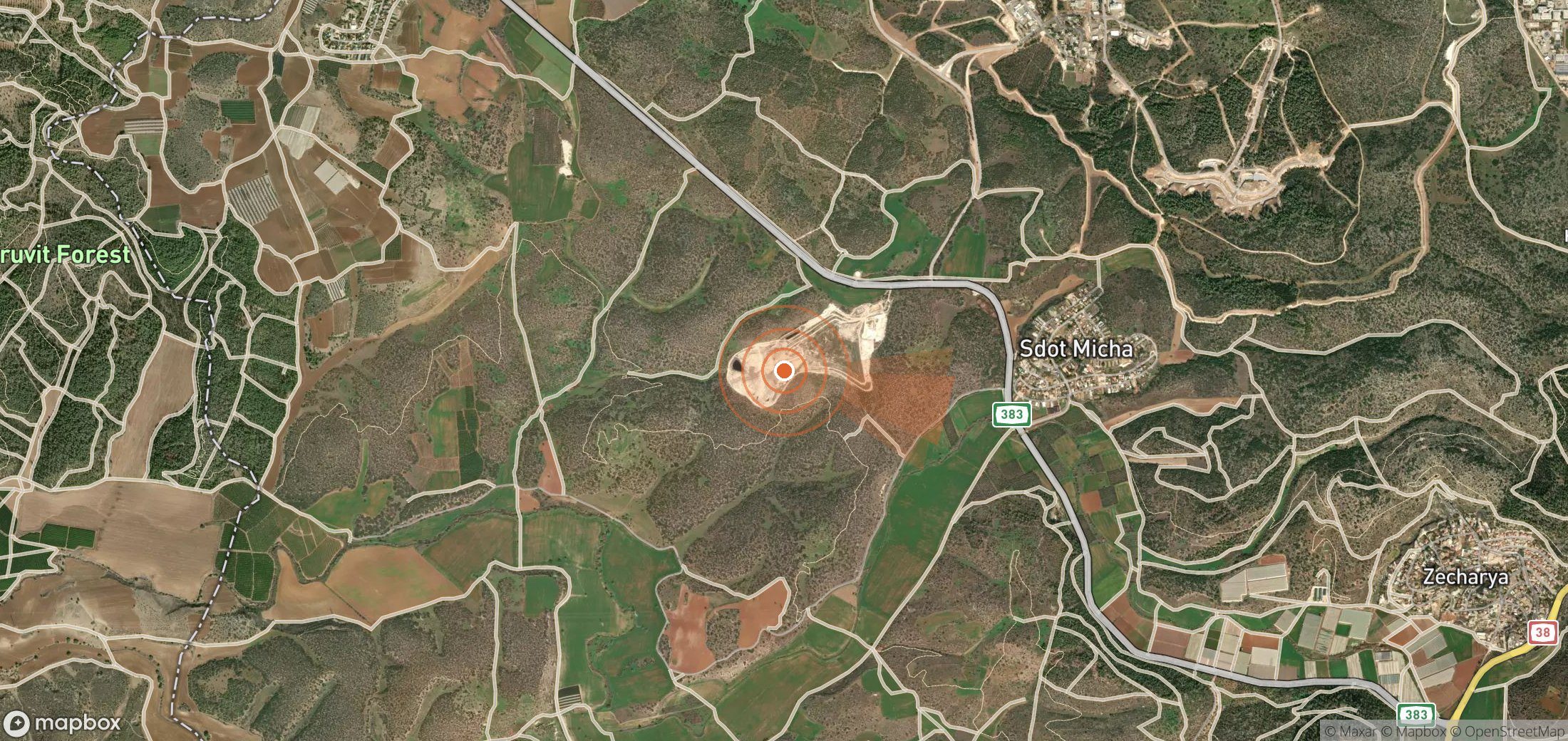Satellite map of methane plume locations in Israel