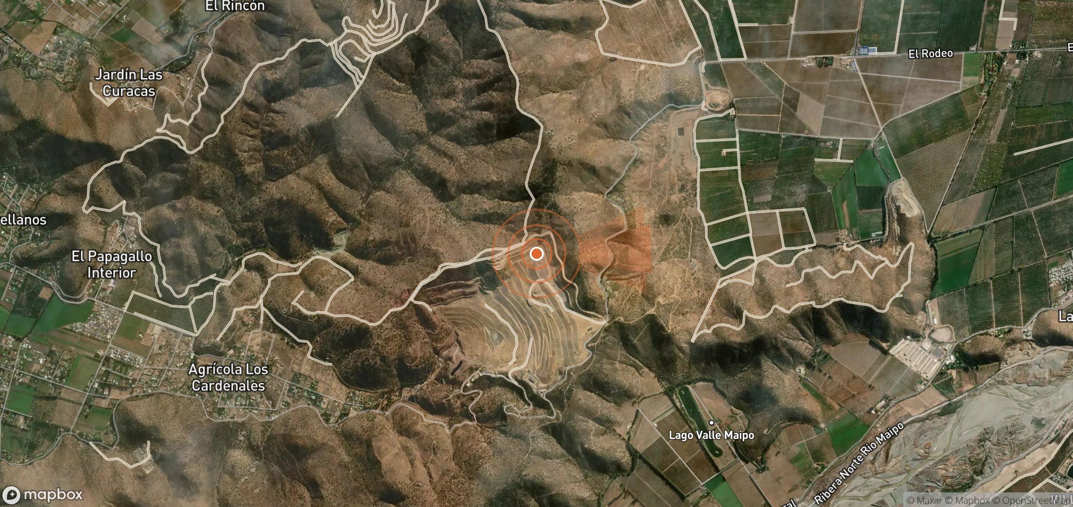 Mapa satelital de plumas de metano en Chile
