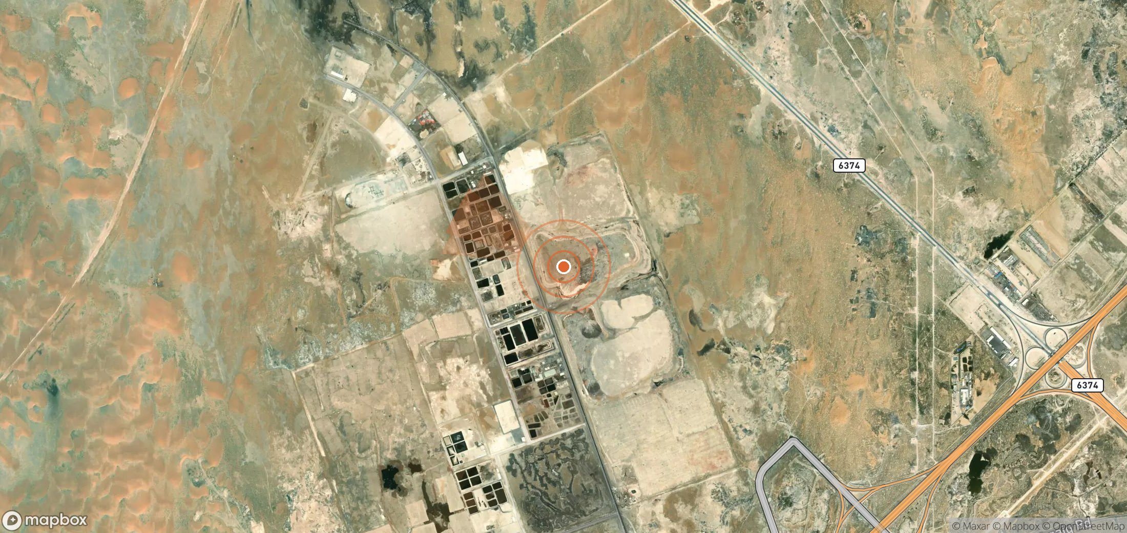 Mapa satelital de plumas de metano en Arabia Saudí