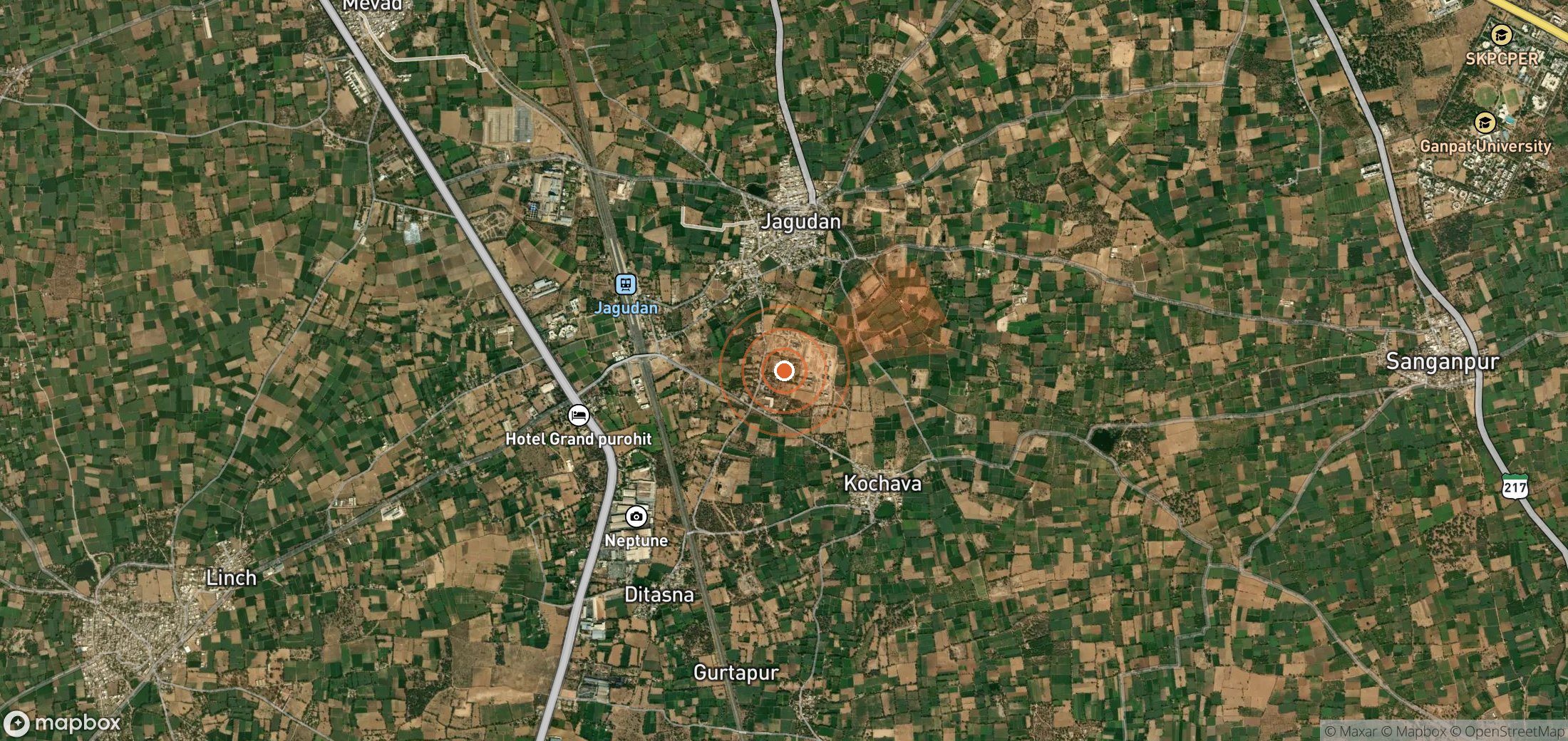 Mapa satelital de plumas de metano en India