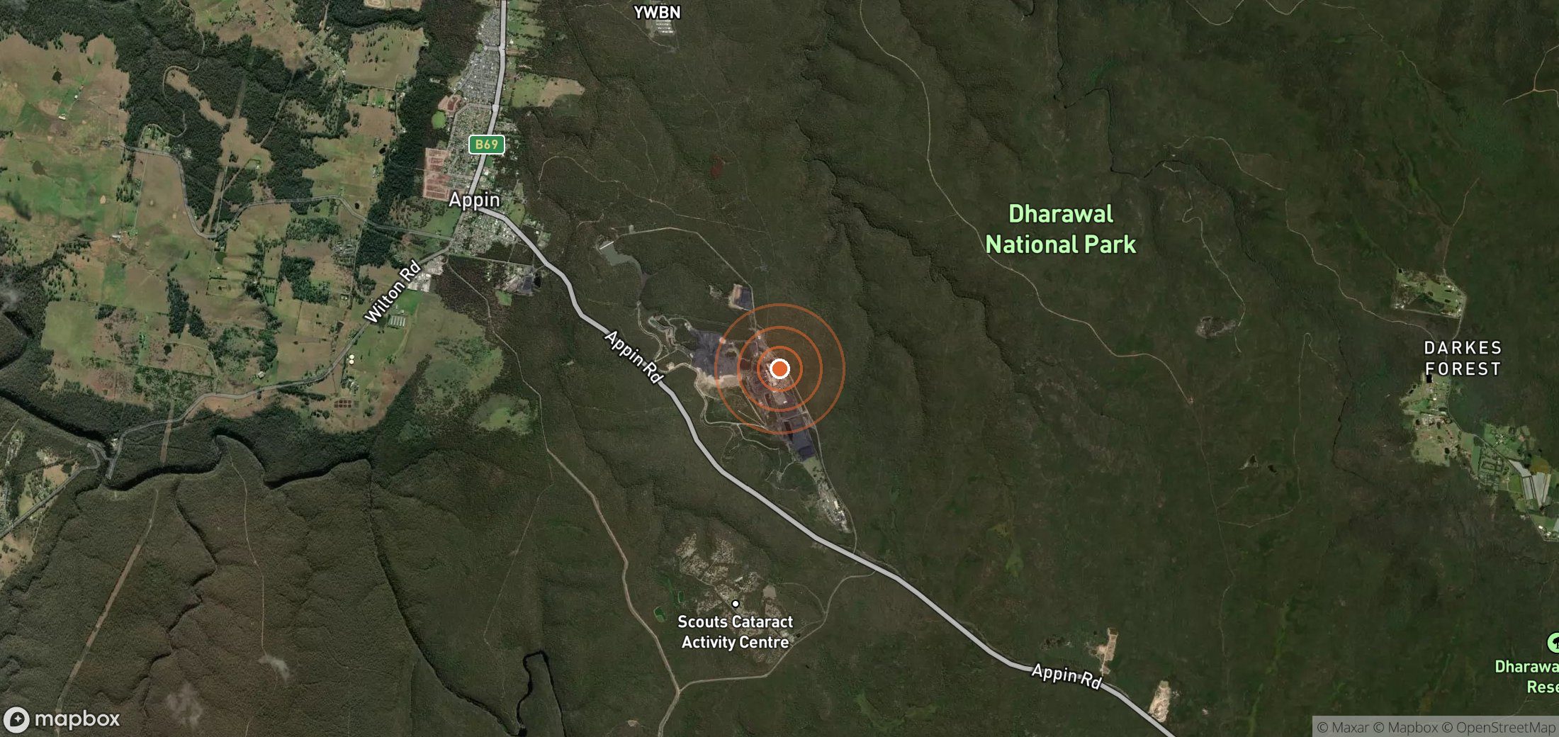 Satellite map of methane plume locations in AUS_S_016