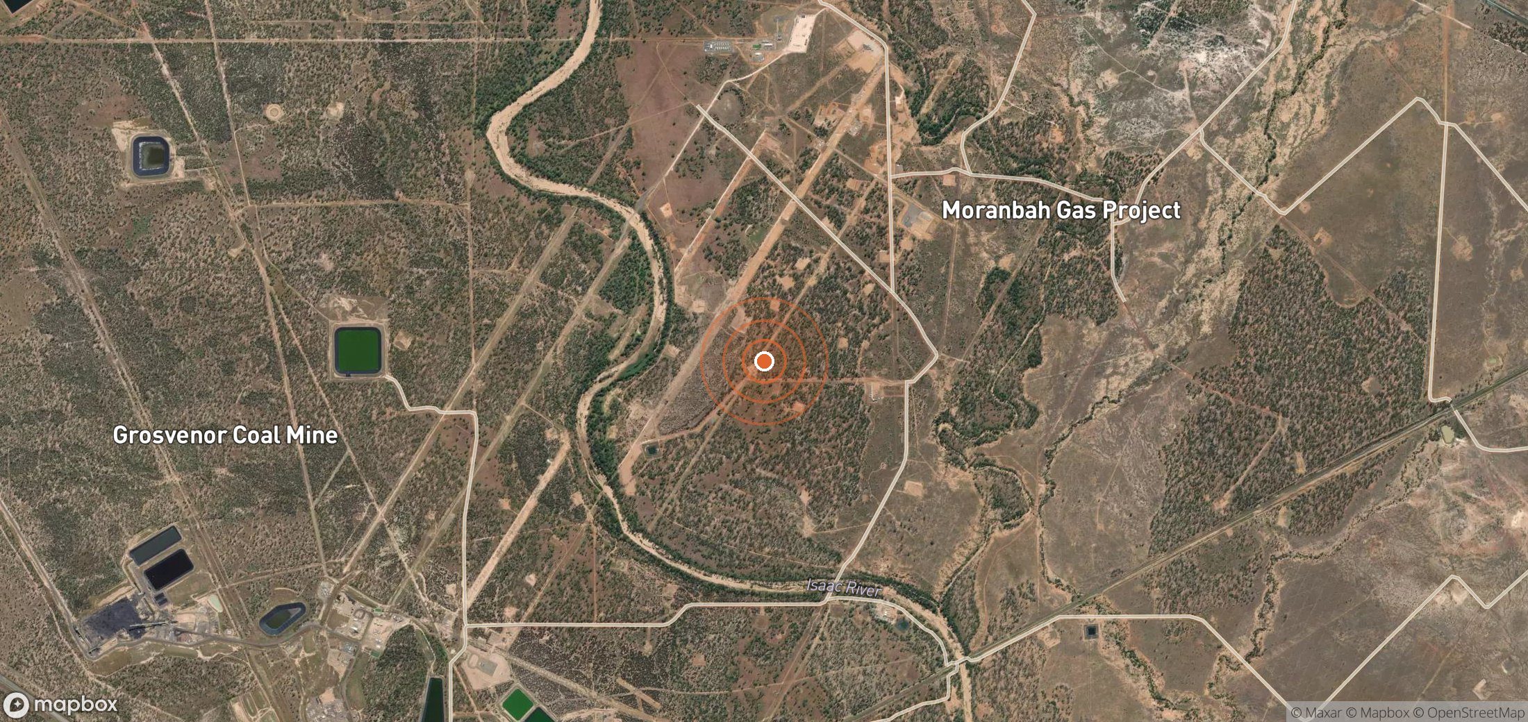 Mapa satelital de plumas de metano en AUS_S_196