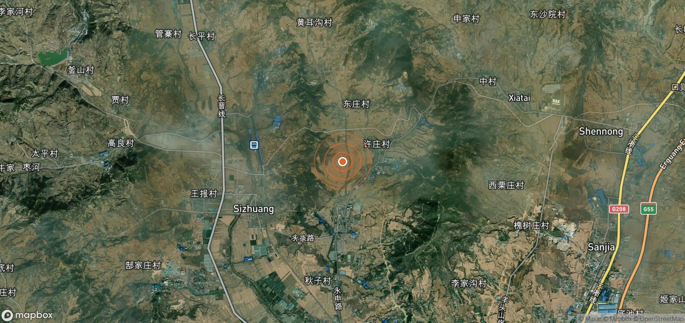 Satellite map of methane plume locations in CHN_S_007