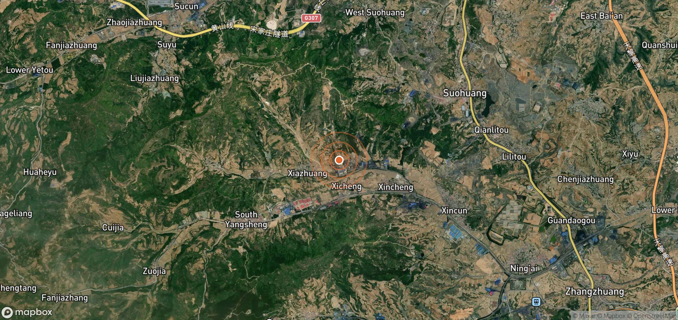 Satellite map of methane plume locations in CHN_S_074