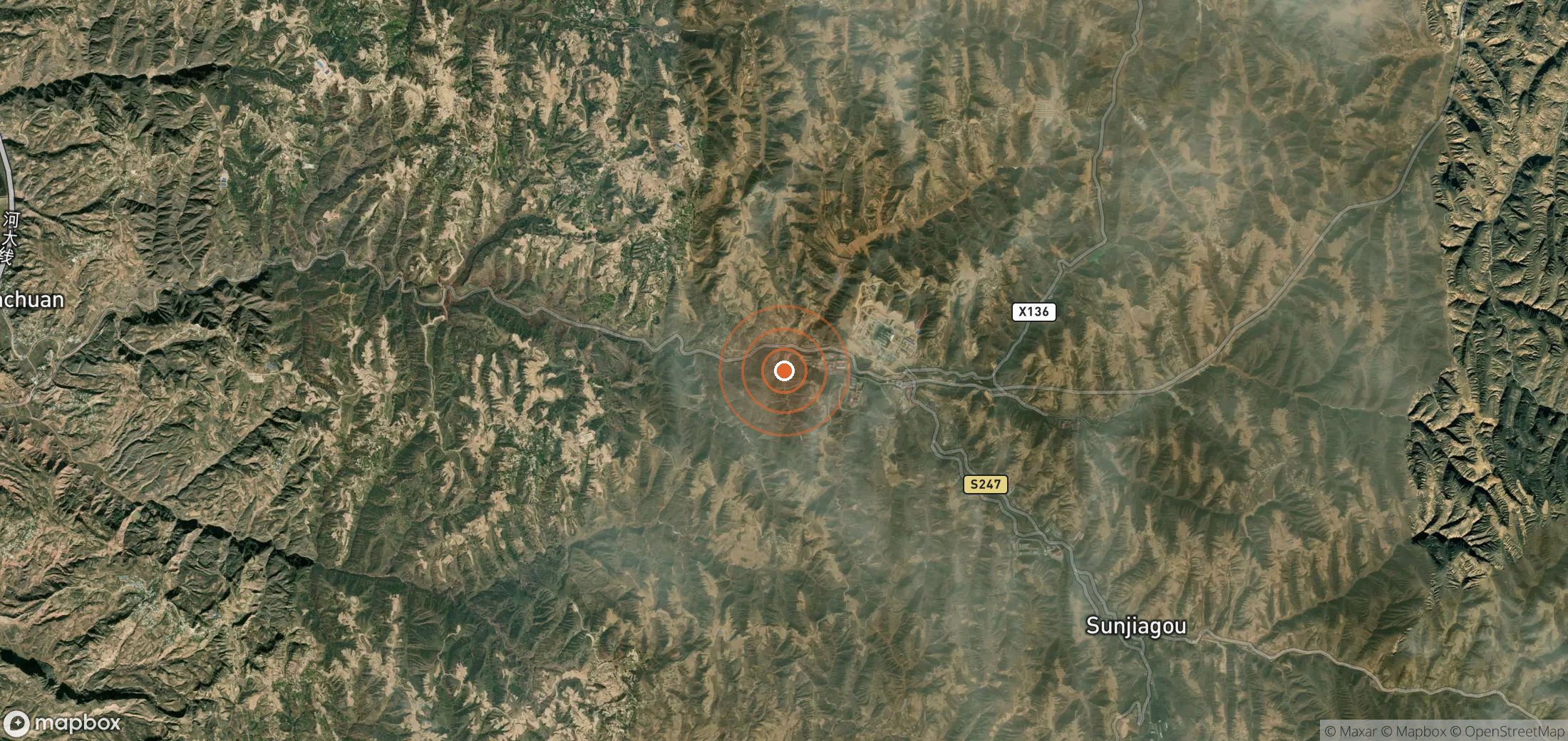 Satellite map of methane plume locations in CHN_S_102