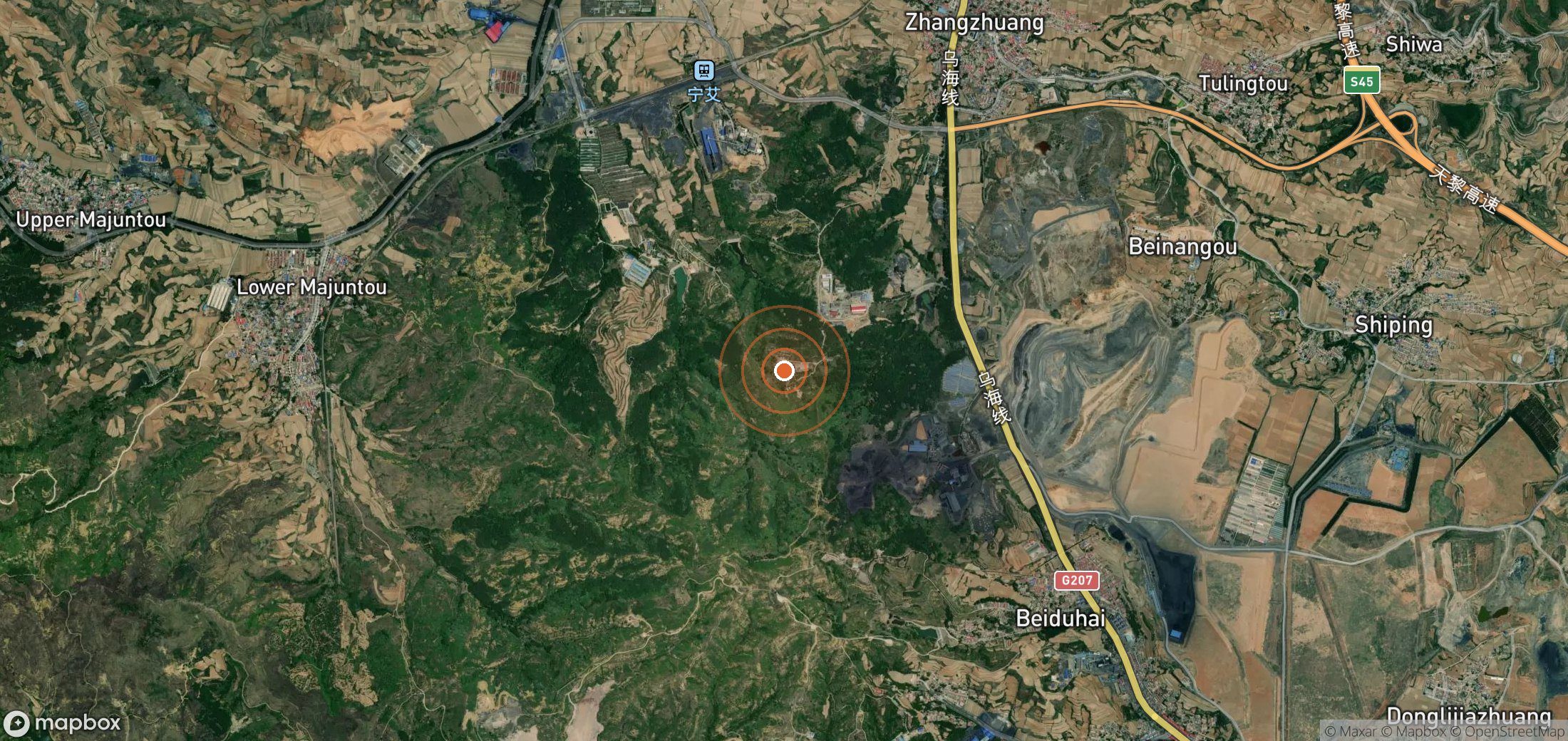 Satellite map of methane plume locations in CHN_S_105