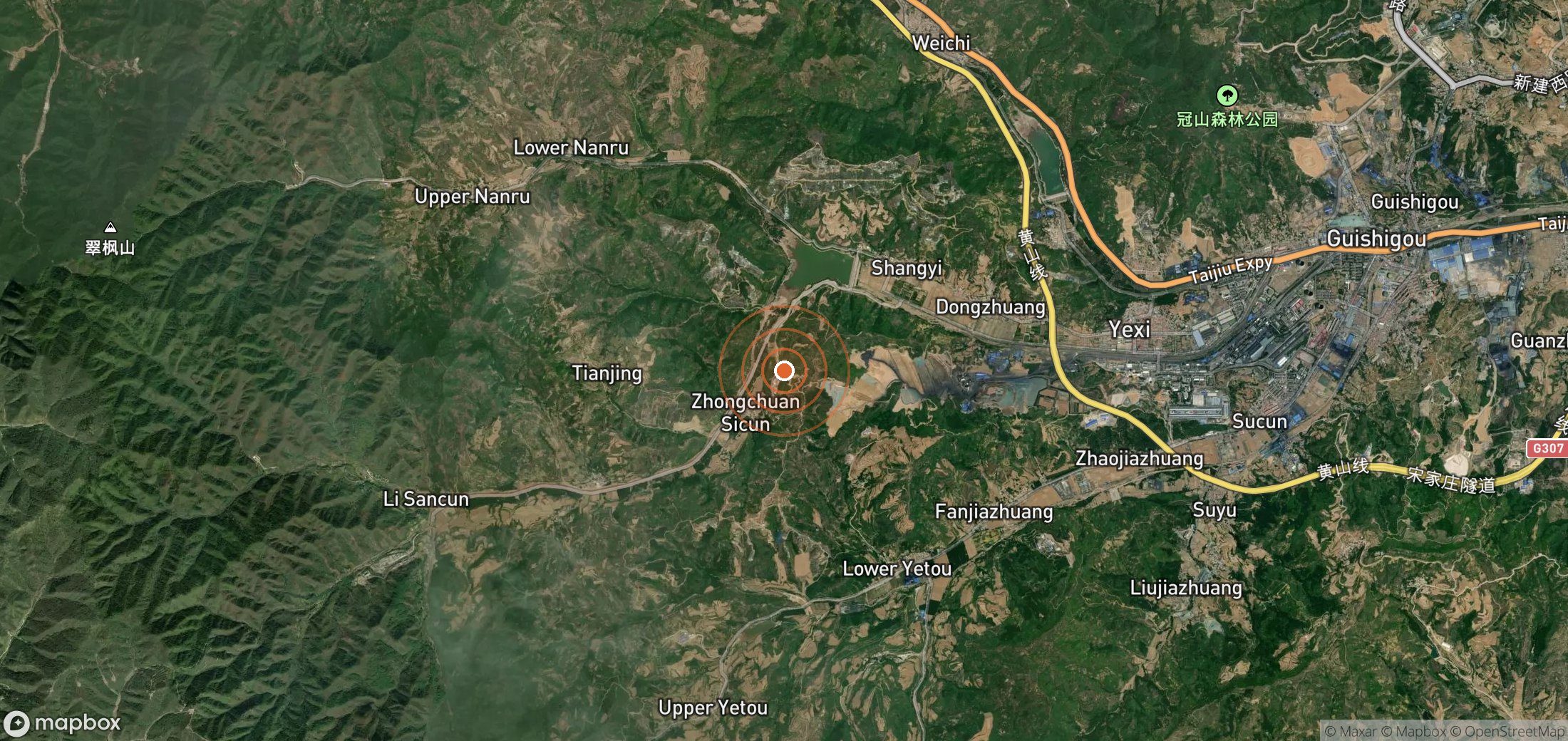 Satellite map of methane plume locations in CHN_S_145