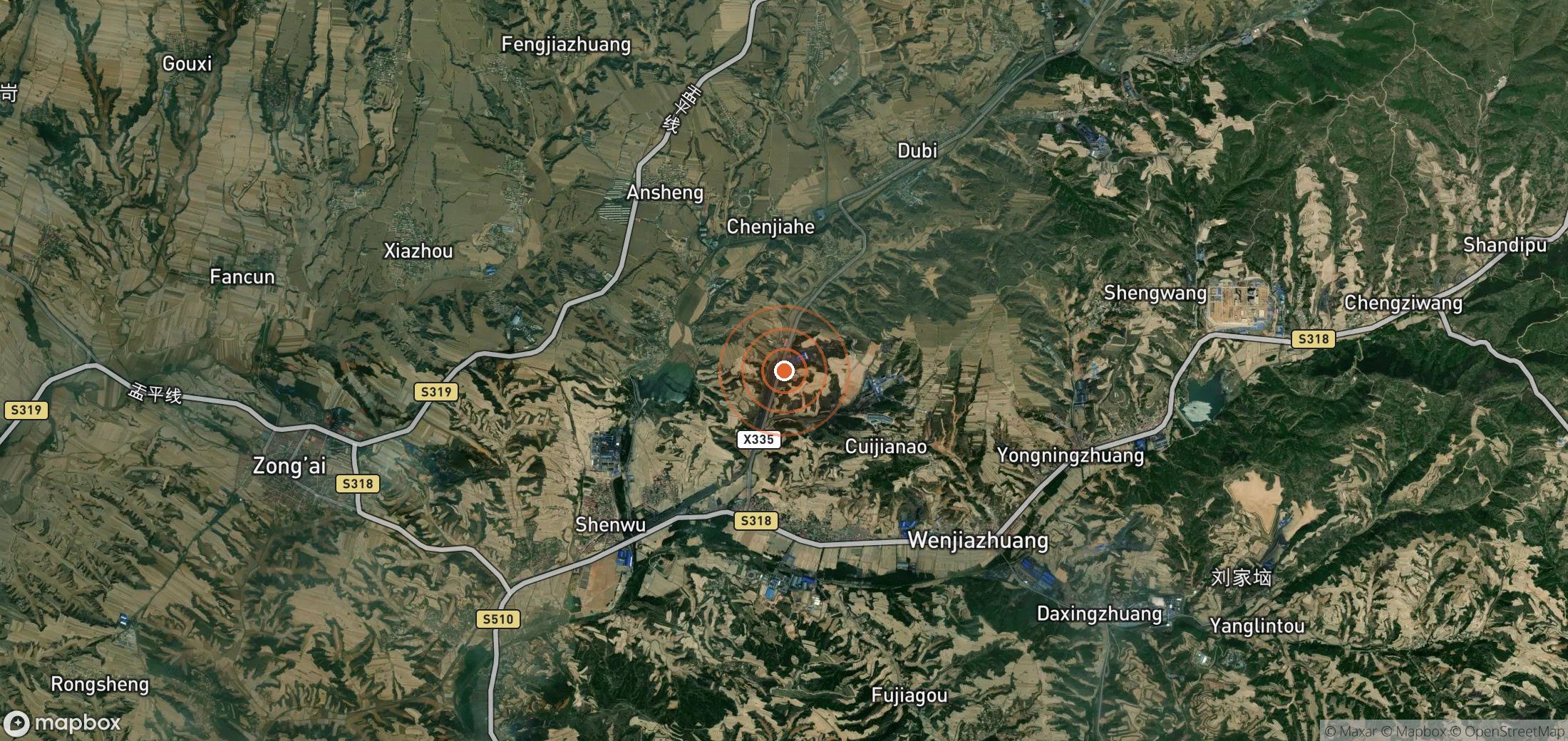Satellite map of methane plume locations in CHN_S_332