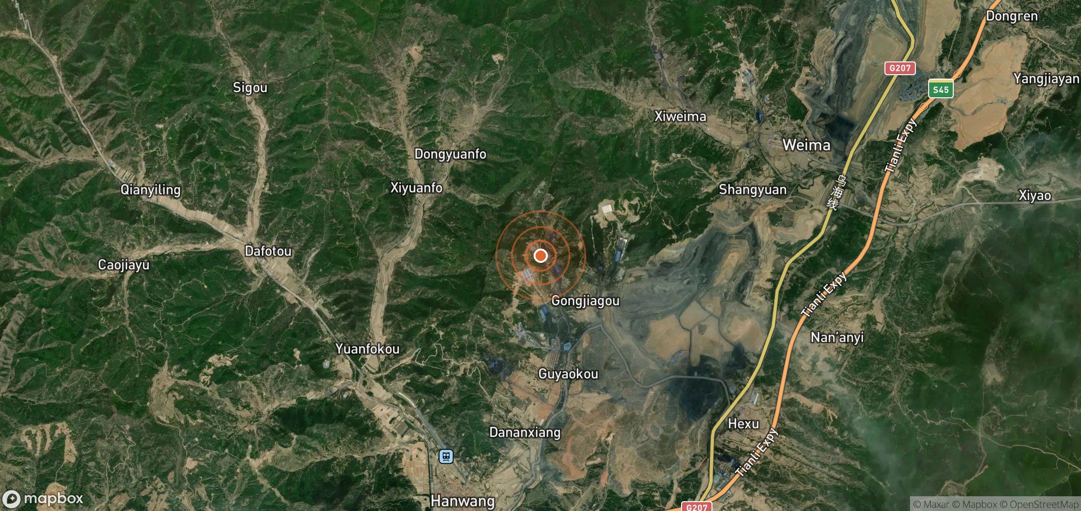 Satellite map of methane plume locations in CHN_S_455