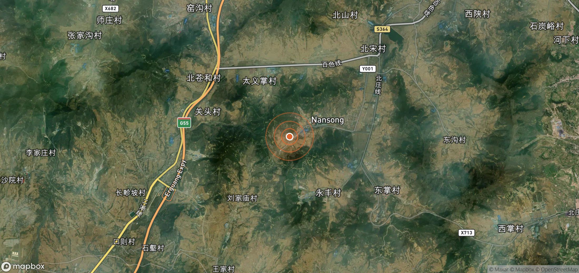 Satellite map of methane plume locations in CHN_S_905