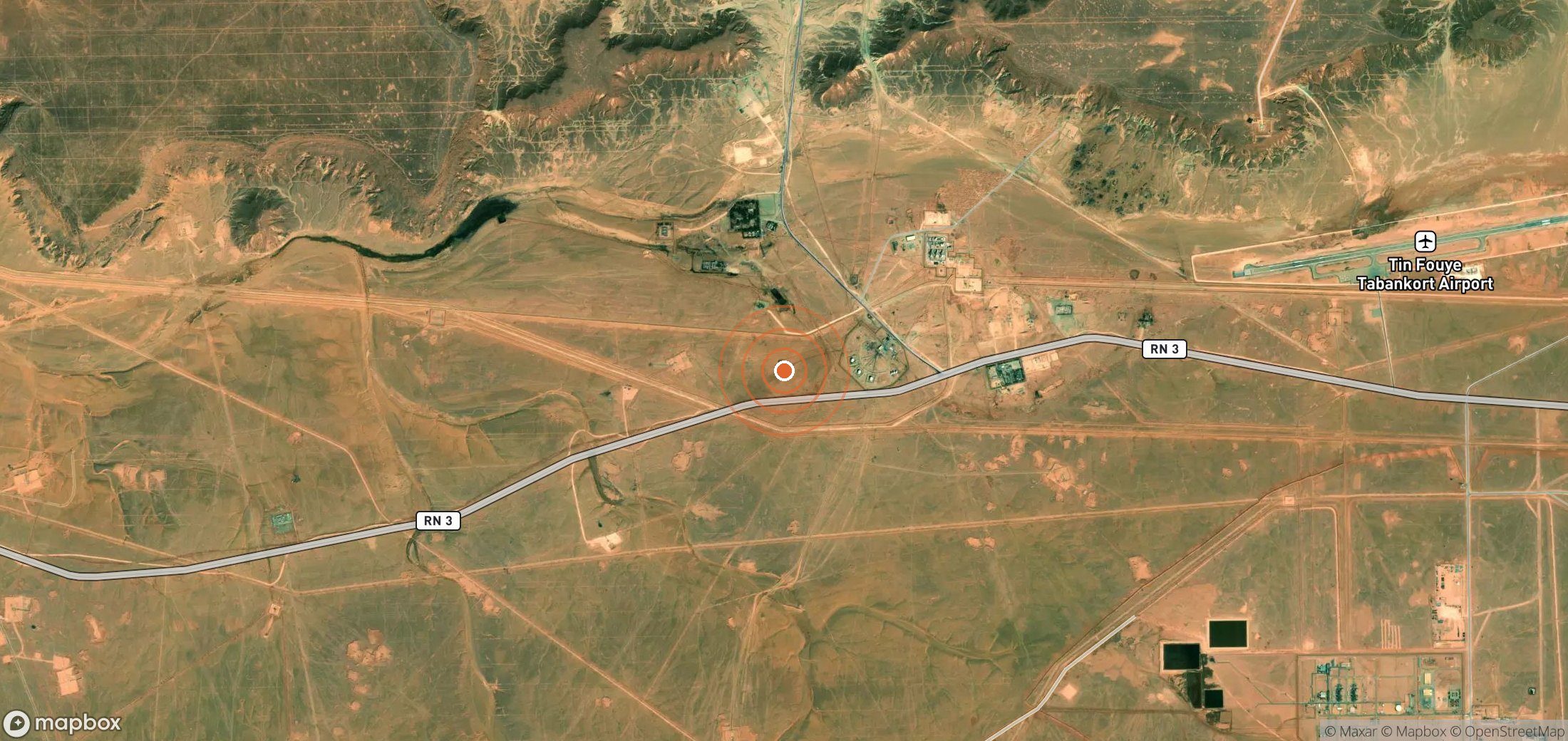 Satellite map of methane plume locations in DZA_S_010
