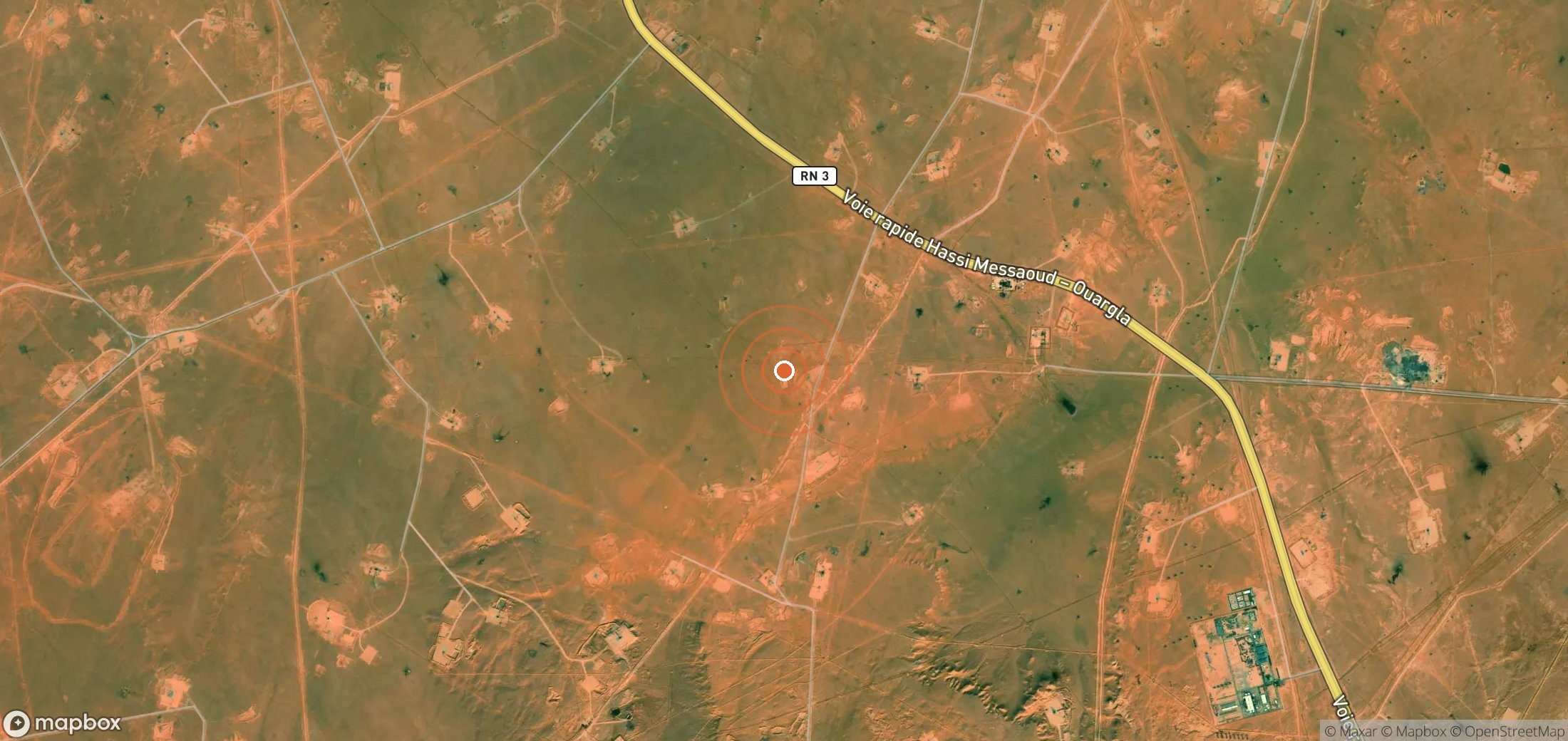 Satellite map of methane plume locations in DZA_S_012