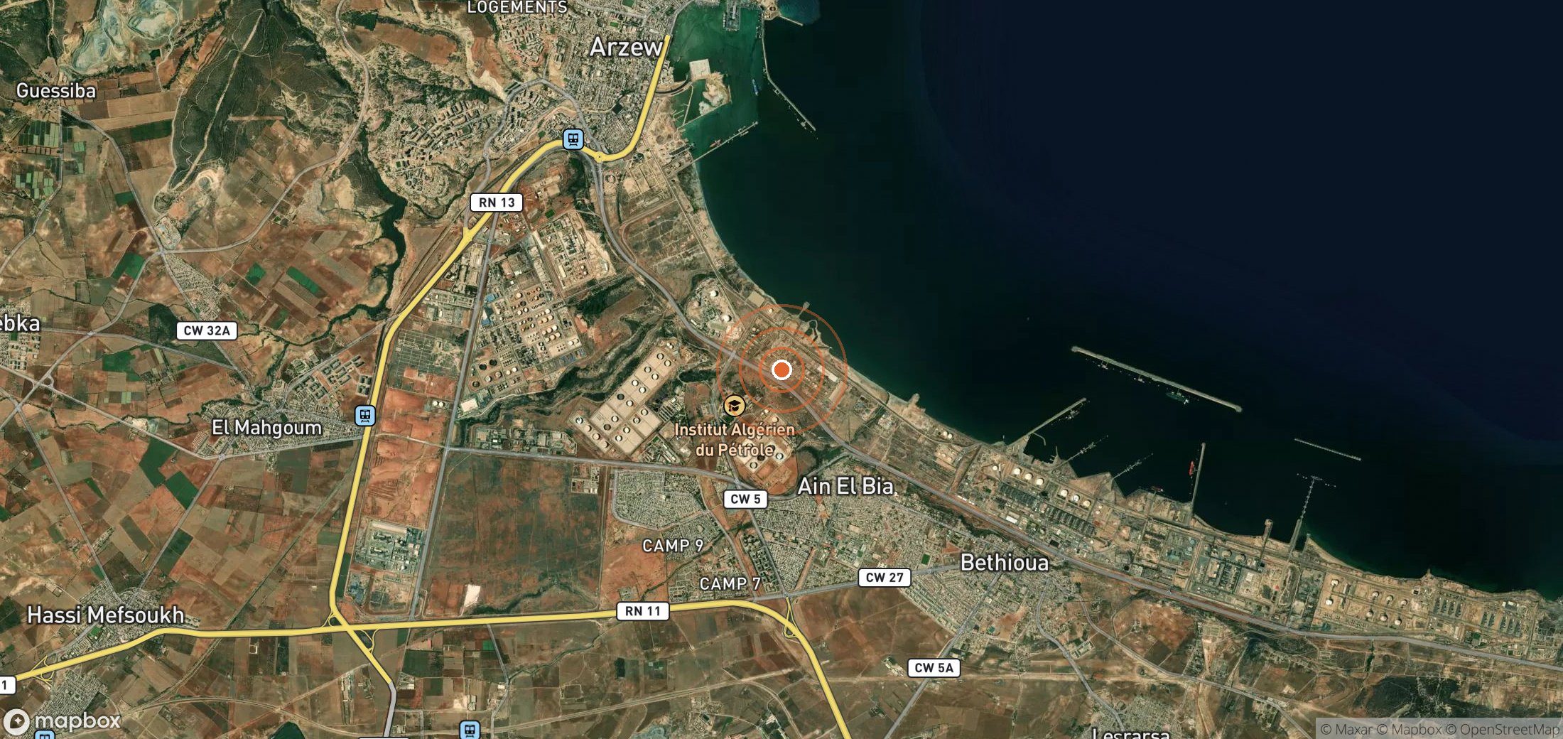 Satellite map of methane plume locations in DZA_S_021