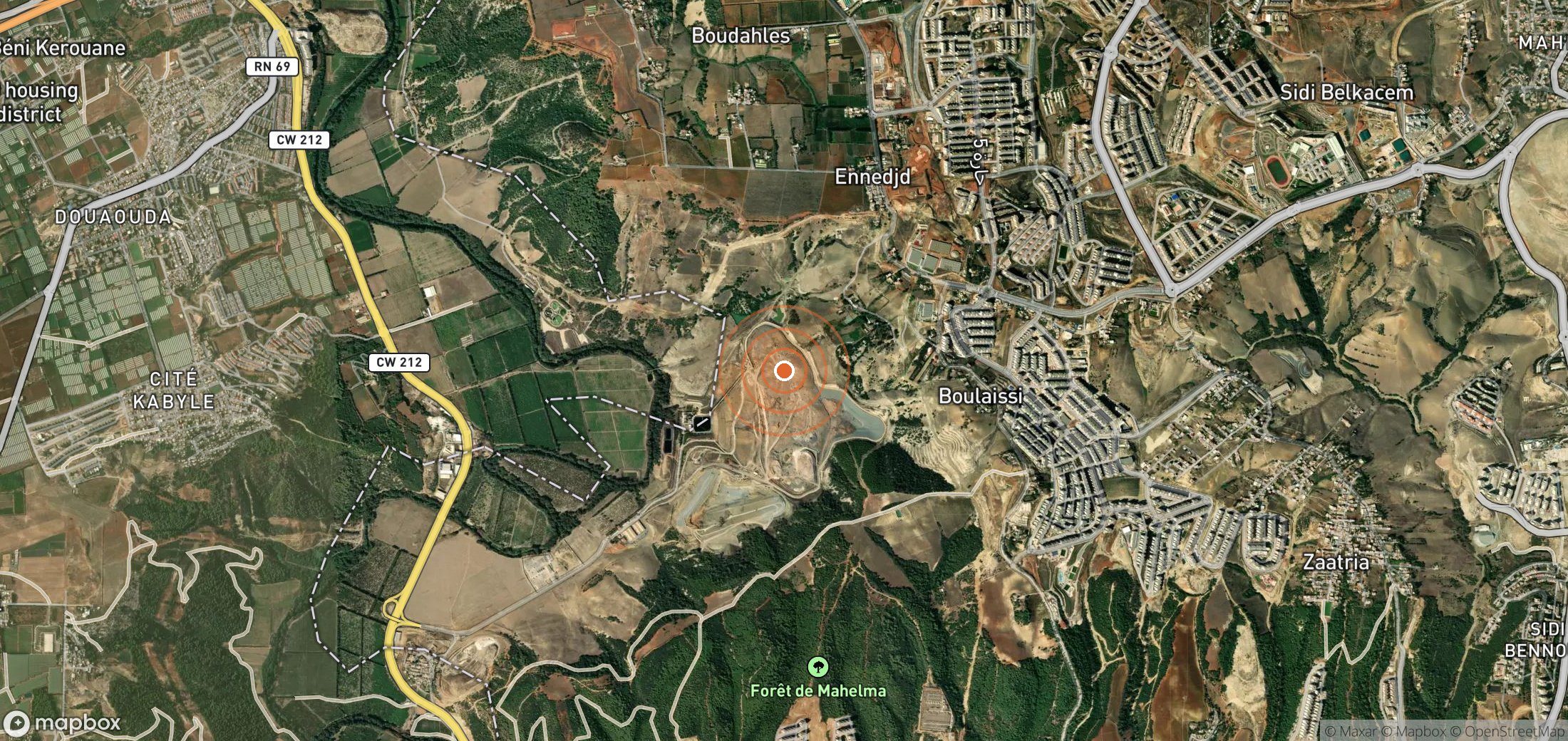 Satellite map of methane plume locations in DZA_S_024