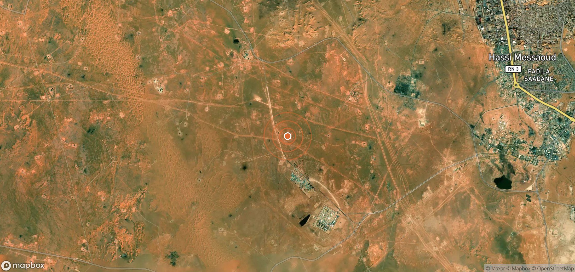 Satellite map of methane plume locations in DZA_S_119