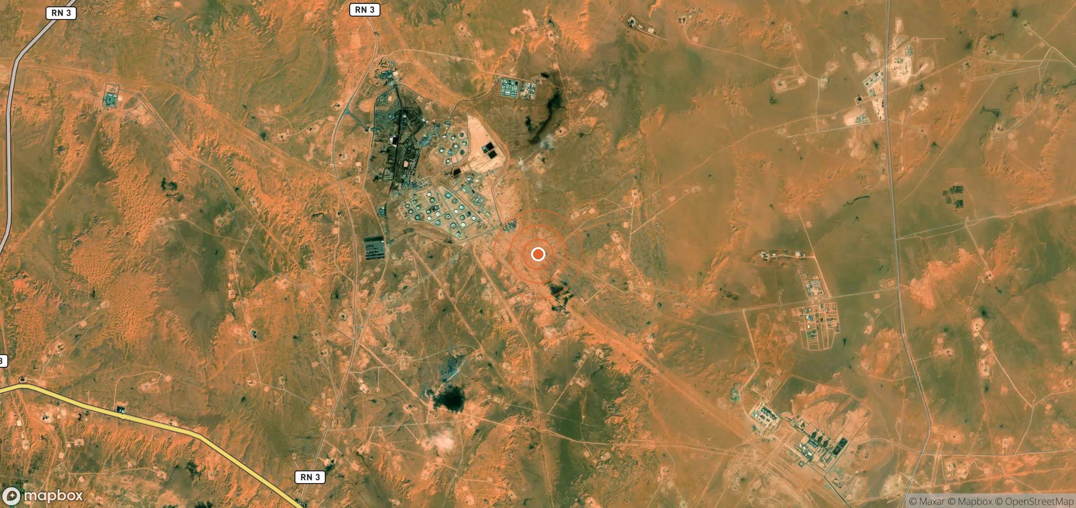 Satellite map of methane plume locations in DZA_S_445