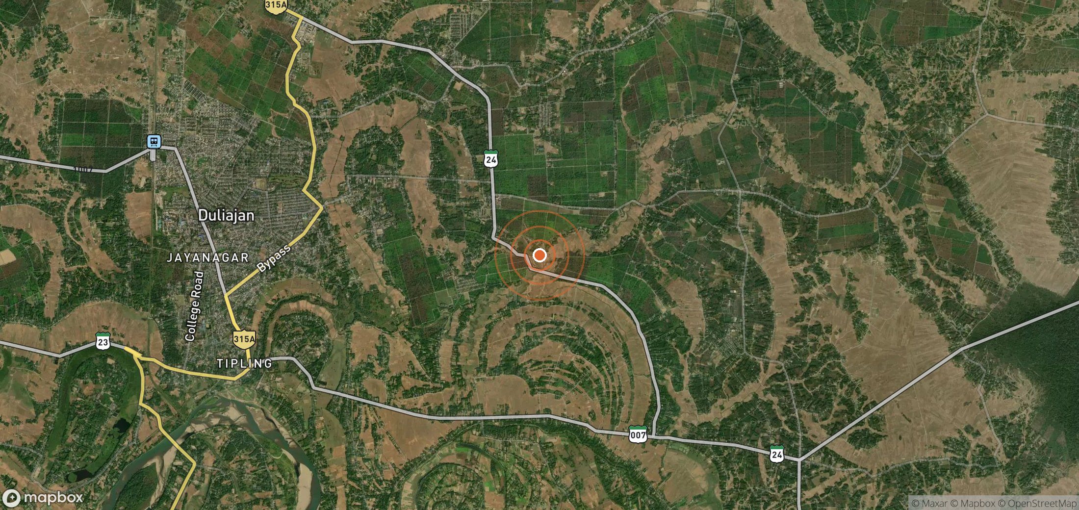 Satellite map of methane plume locations in IND_S_007