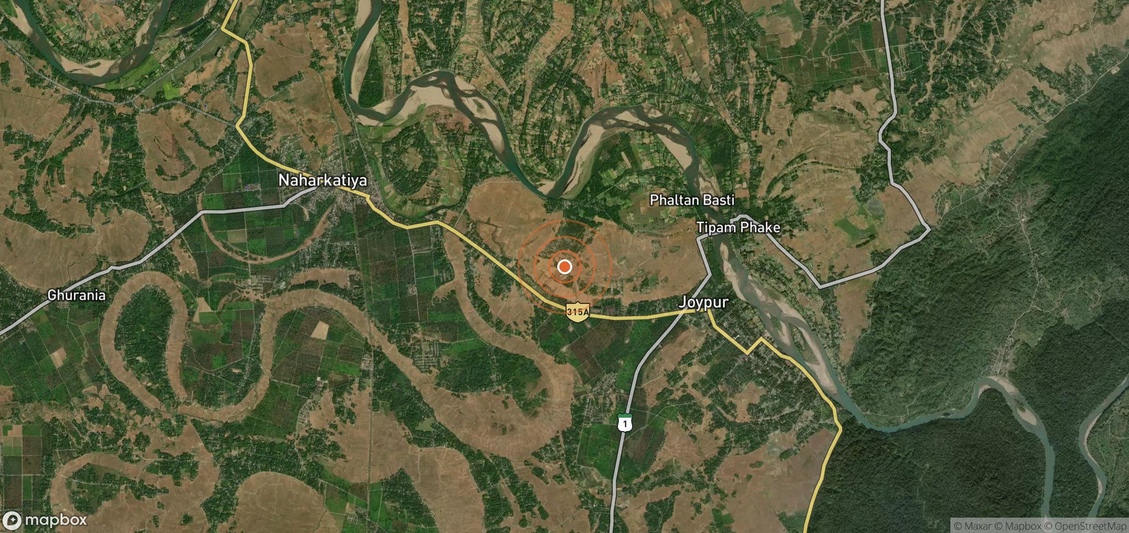 Satellite map of methane plume locations in IND_S_008