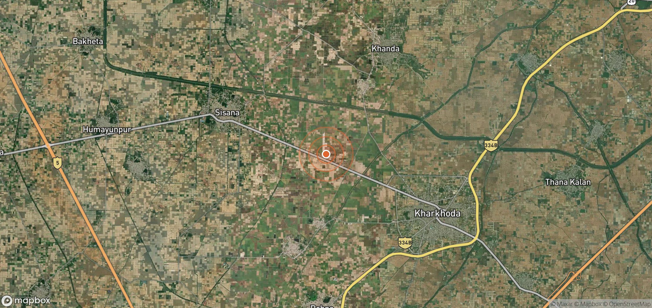 Satellite map of methane plume locations in IND_S_084