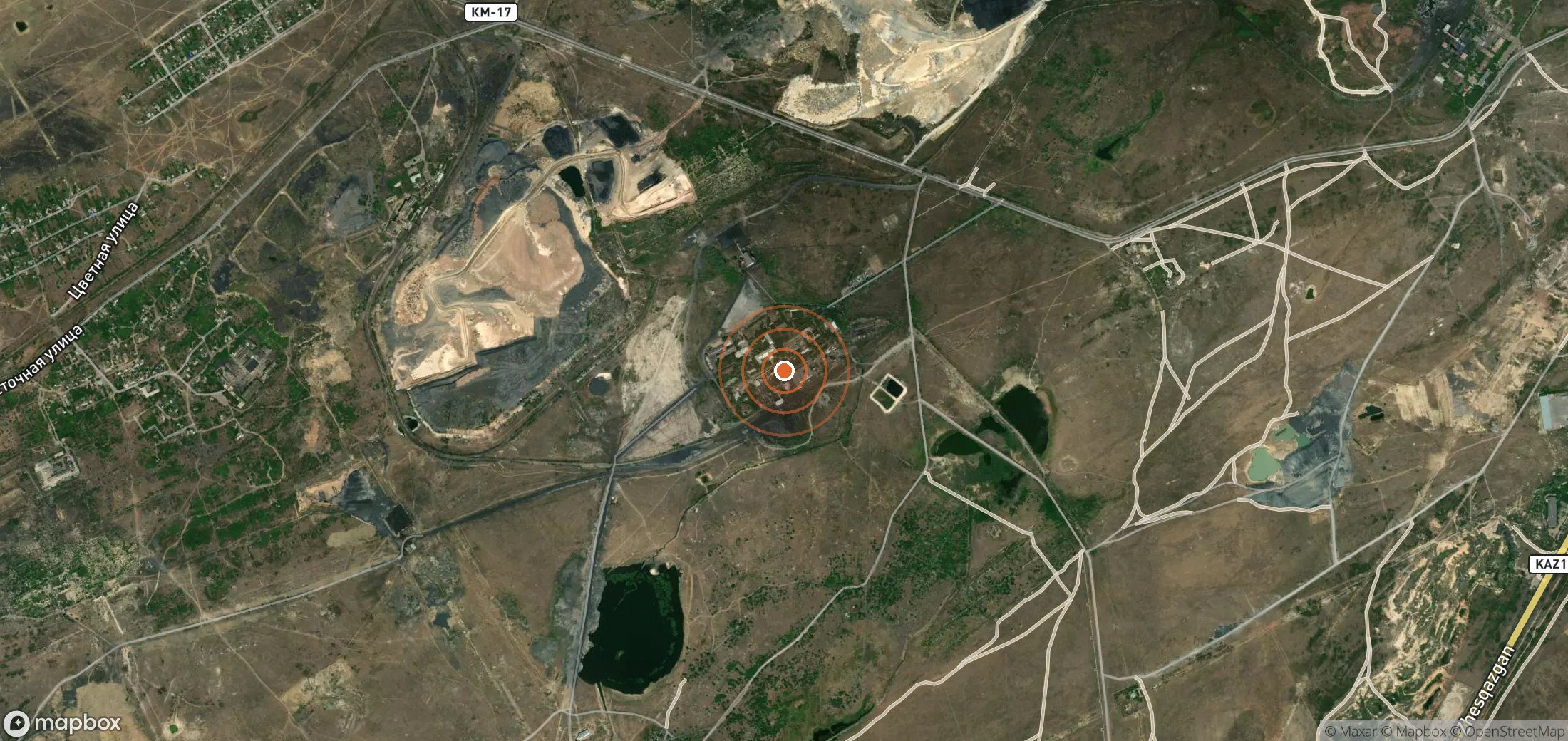 Satellite map of methane plume locations in KAZ_S_057