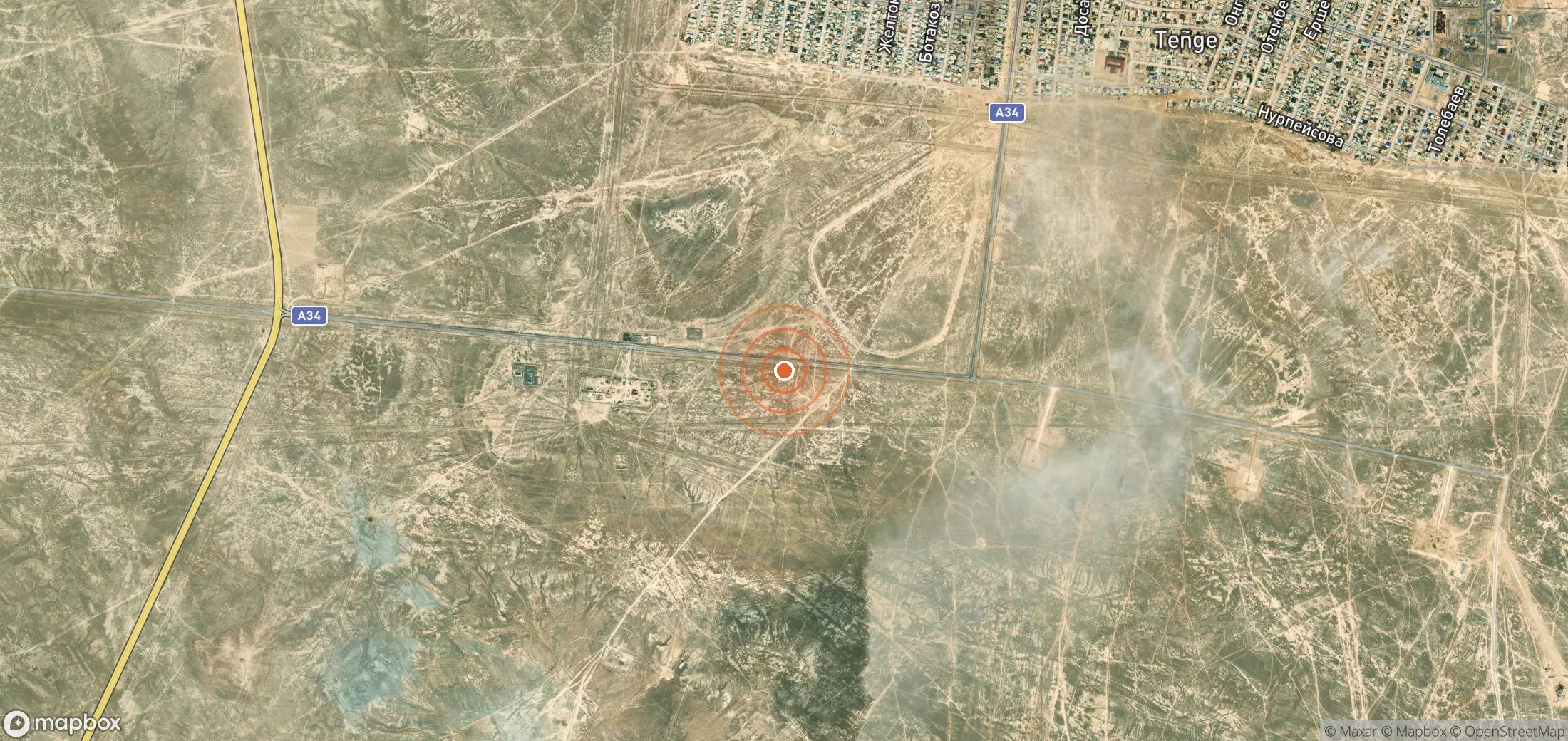 Satellite map of methane plume locations in KAZ_S_099