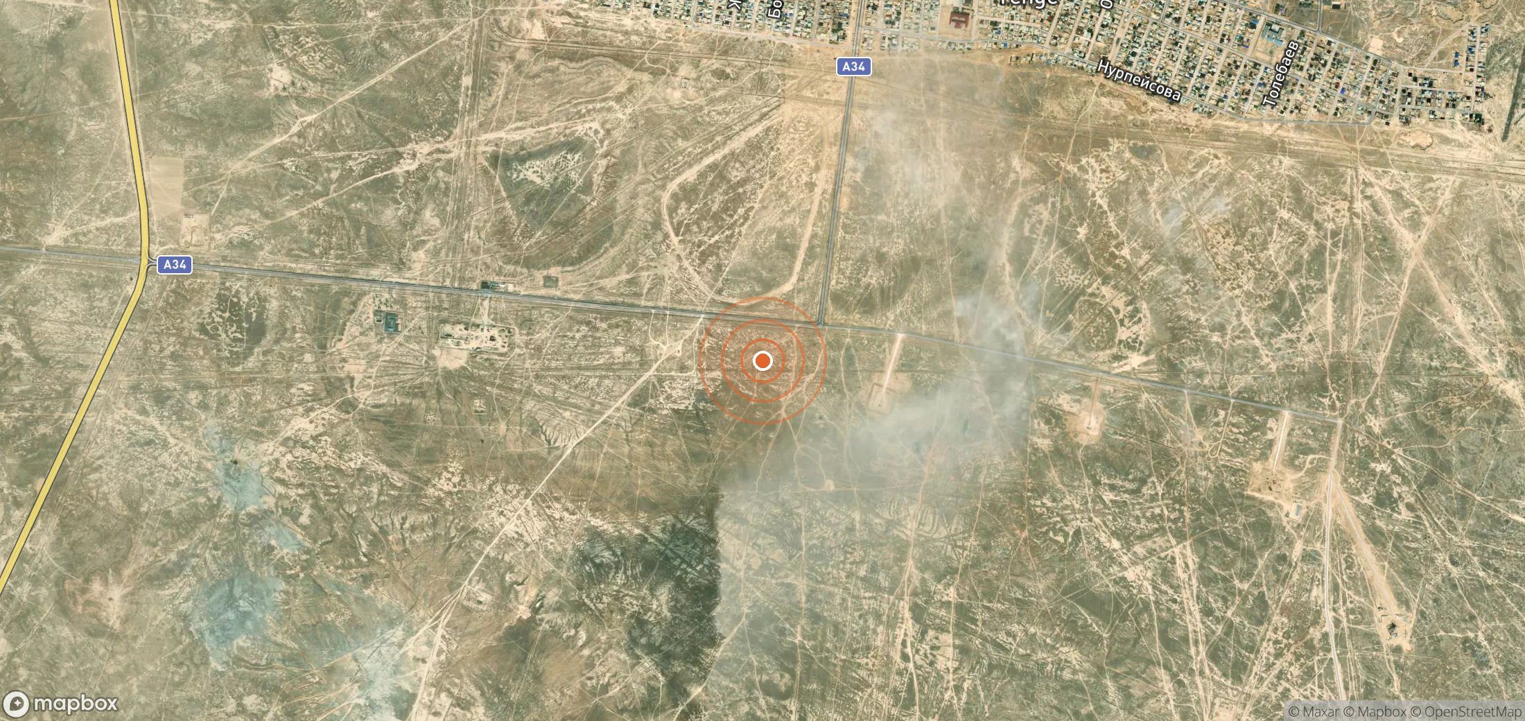 Satellite map of methane plume locations in KAZ_S_156
