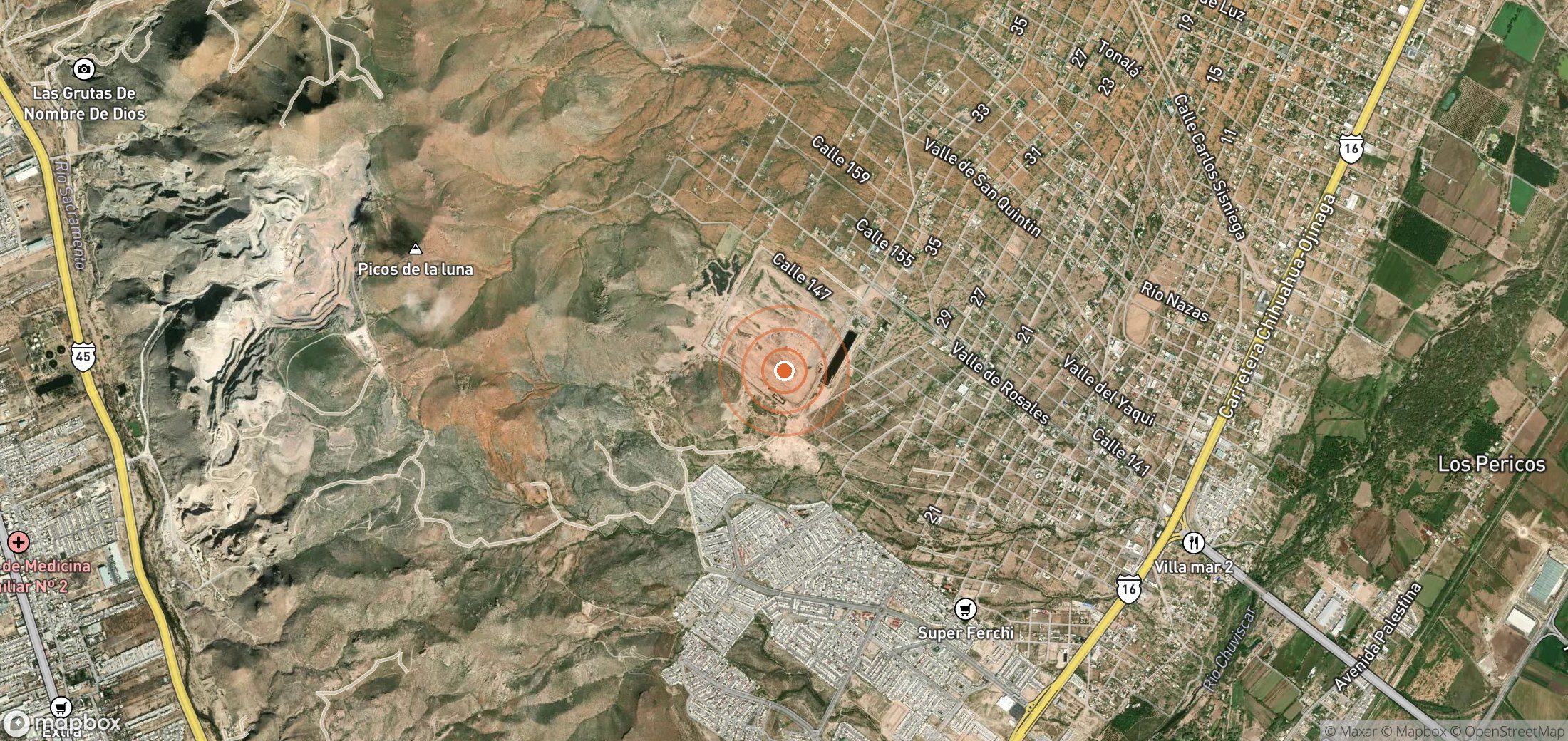 Satellite map of methane plume locations in MEX_S_016