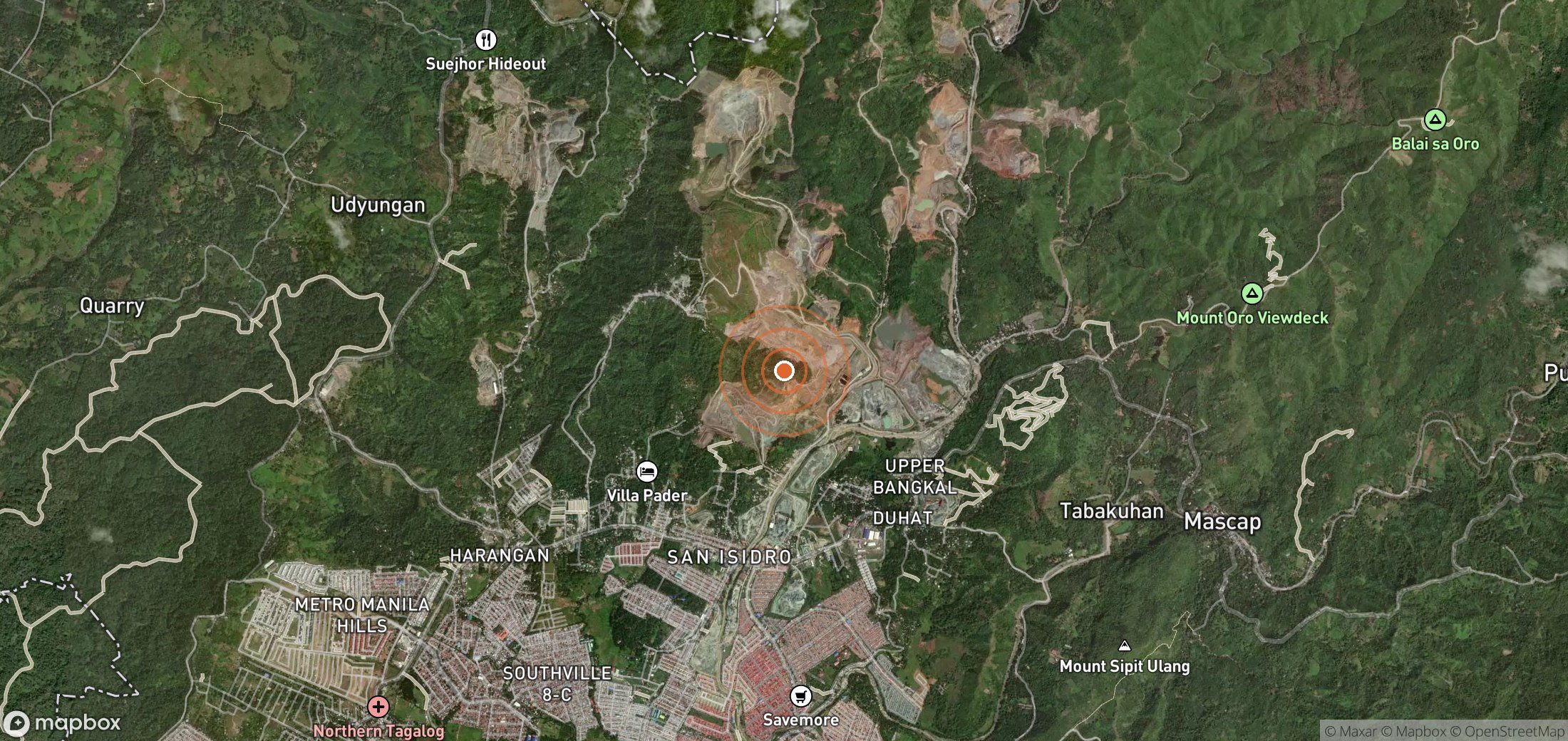 Mapa satelital de plumas de metano en PHL_S_001