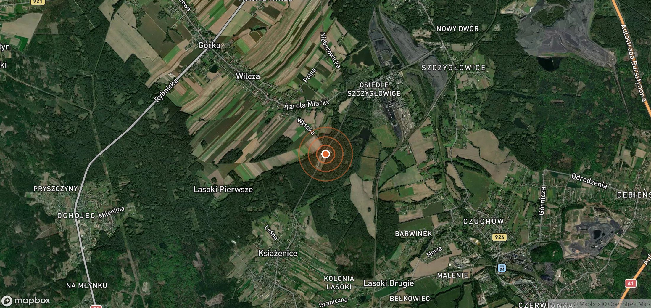 Satellite map of methane plume locations in POL_S_002