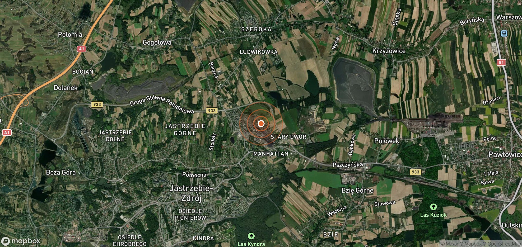 Satellite map of methane plume locations in POL_S_004