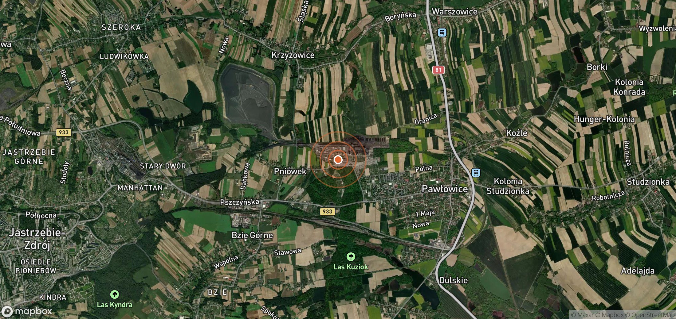 Satellite map of methane plume locations in POL_S_005