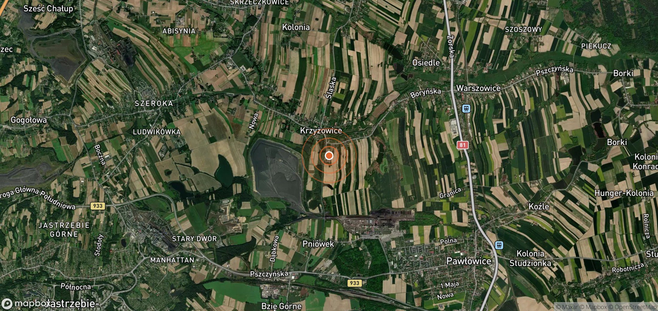Satellite map of methane plume locations in POL_S_007