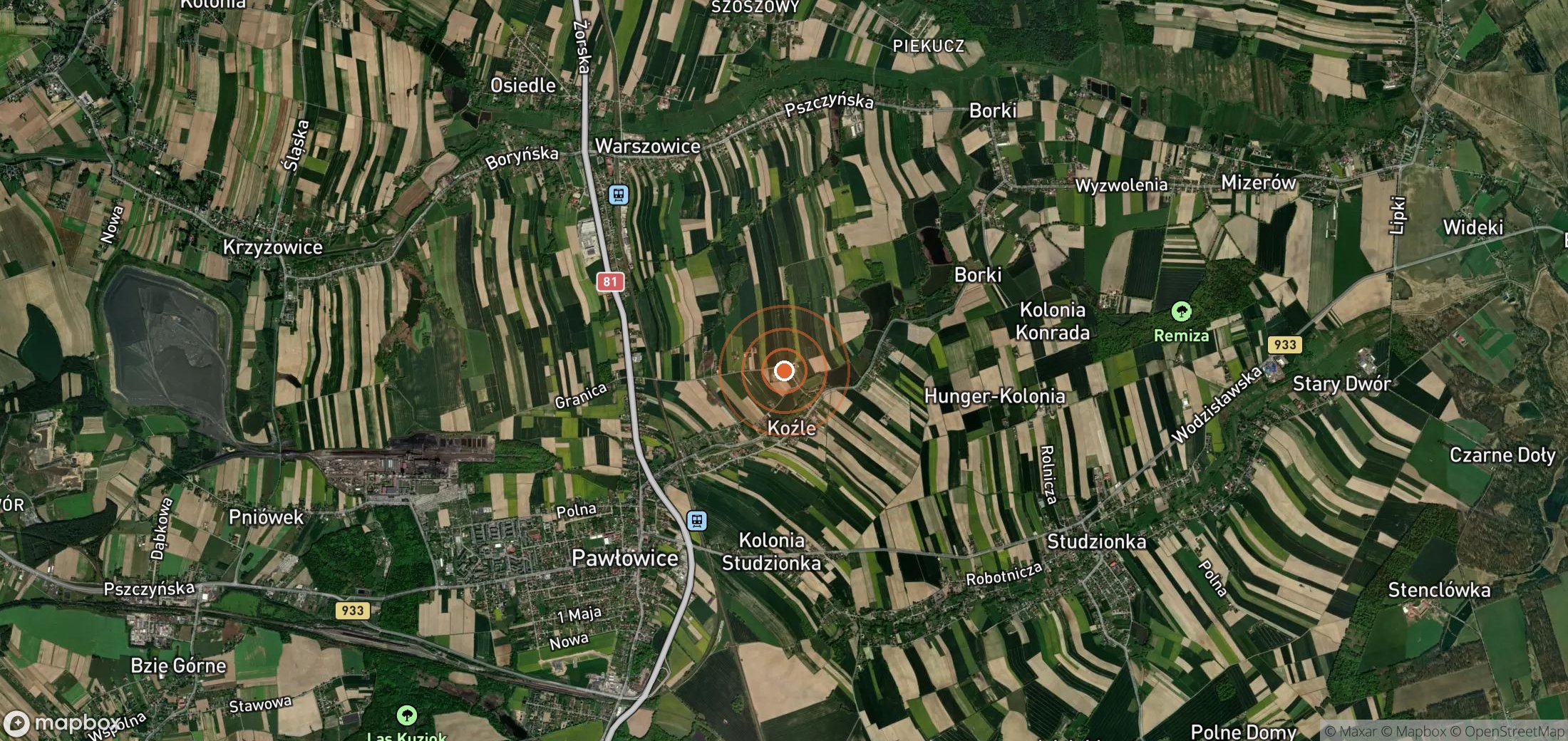 Satellite map of methane plume locations in POL_S_013