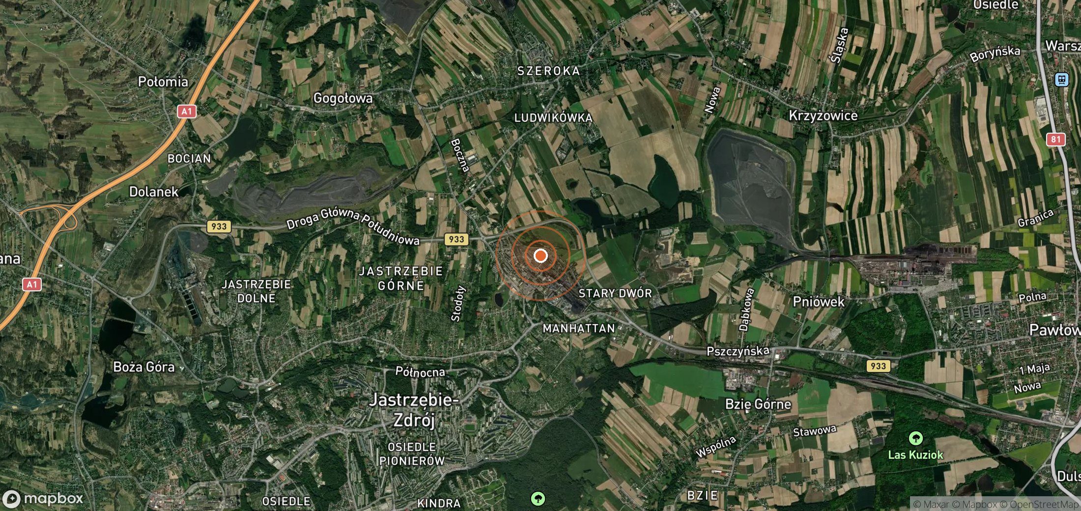 Satellite map of methane plume locations in POL_S_035
