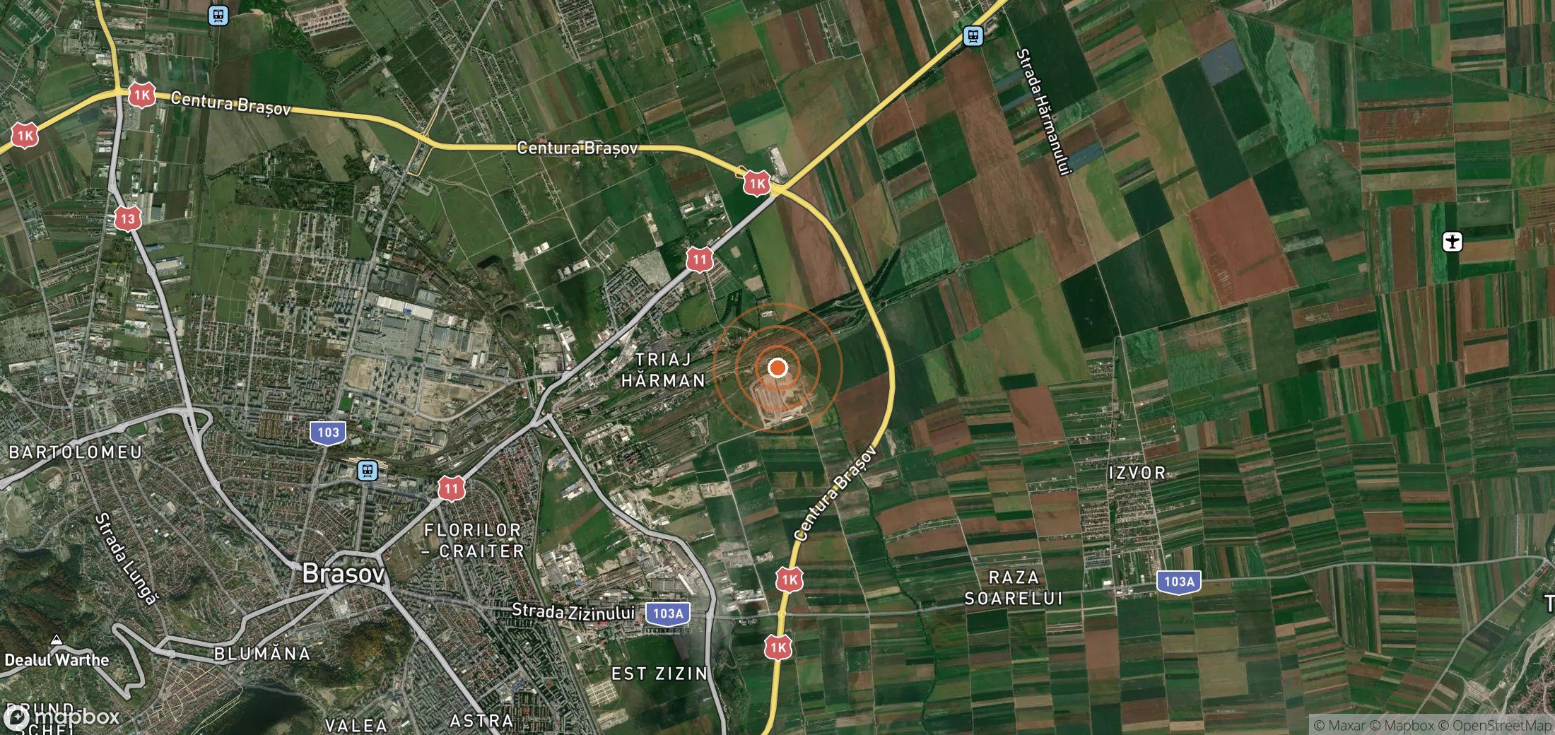 Satellite map of methane plume locations in ROU_S_002