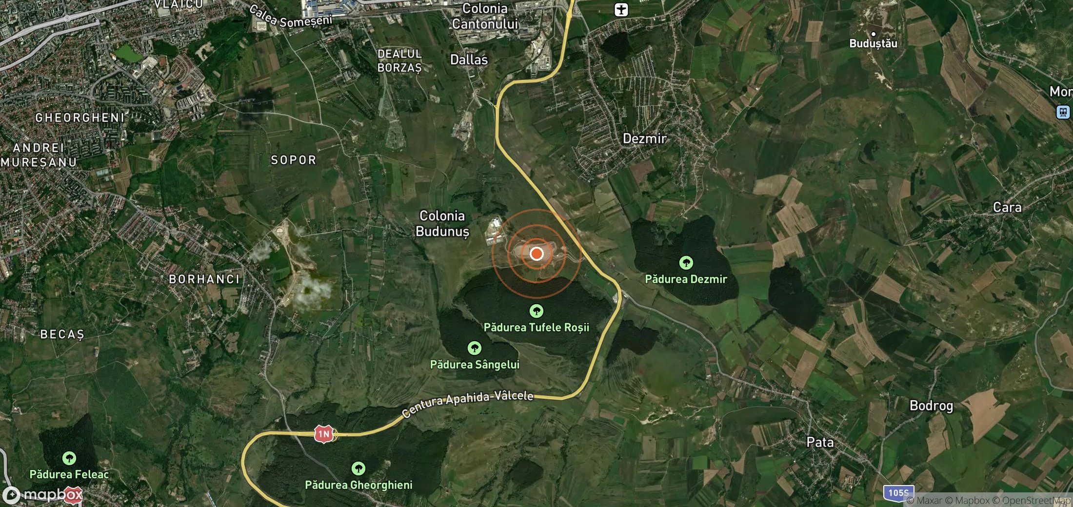 Satellite map of methane plume locations in ROU_S_003