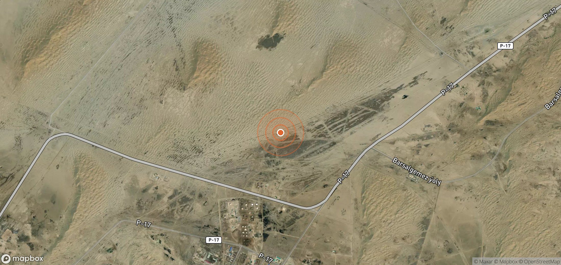Satellite map of methane plume locations in TKM_S_511