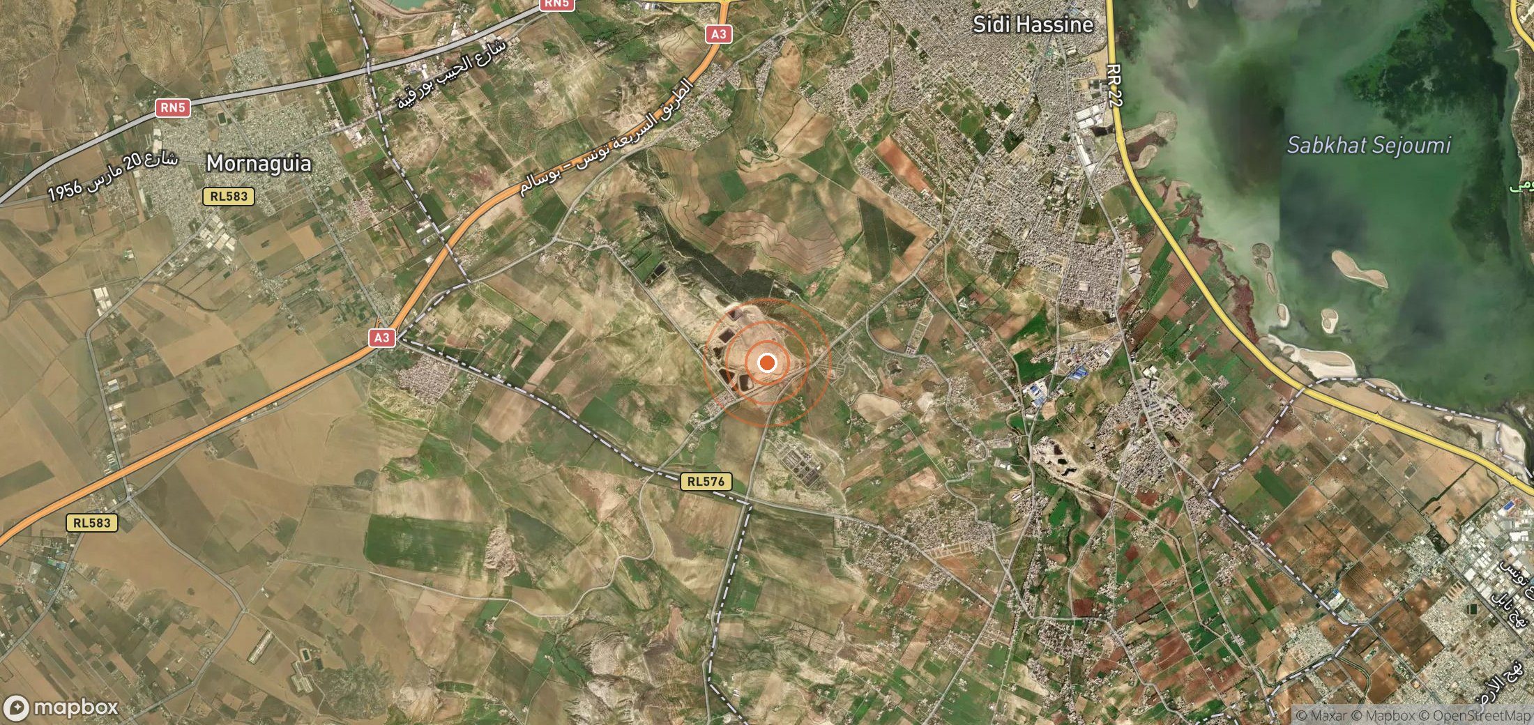 Satellite map of methane plume locations in TUN_S_002