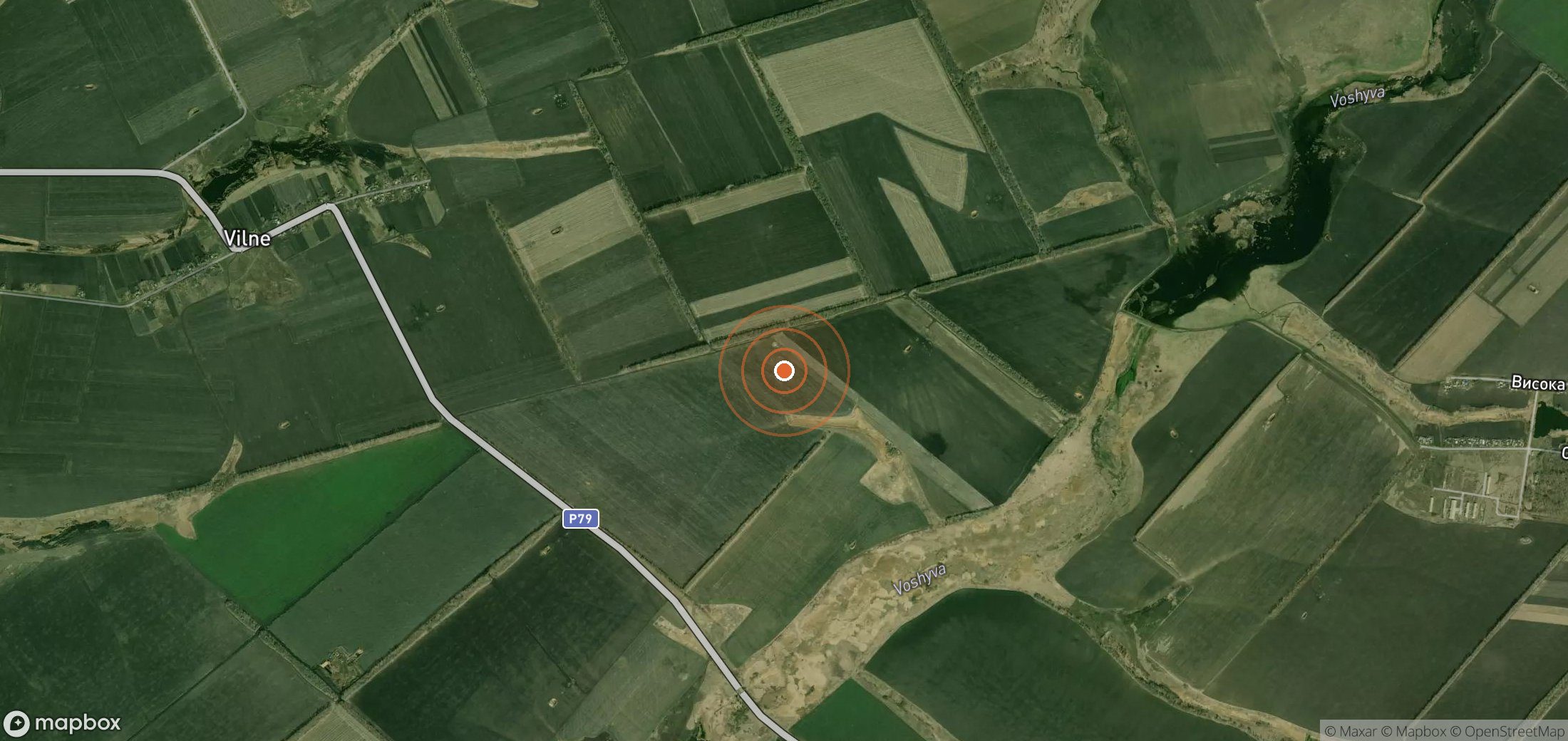 Satellite map of methane plume locations in UKR_S_030