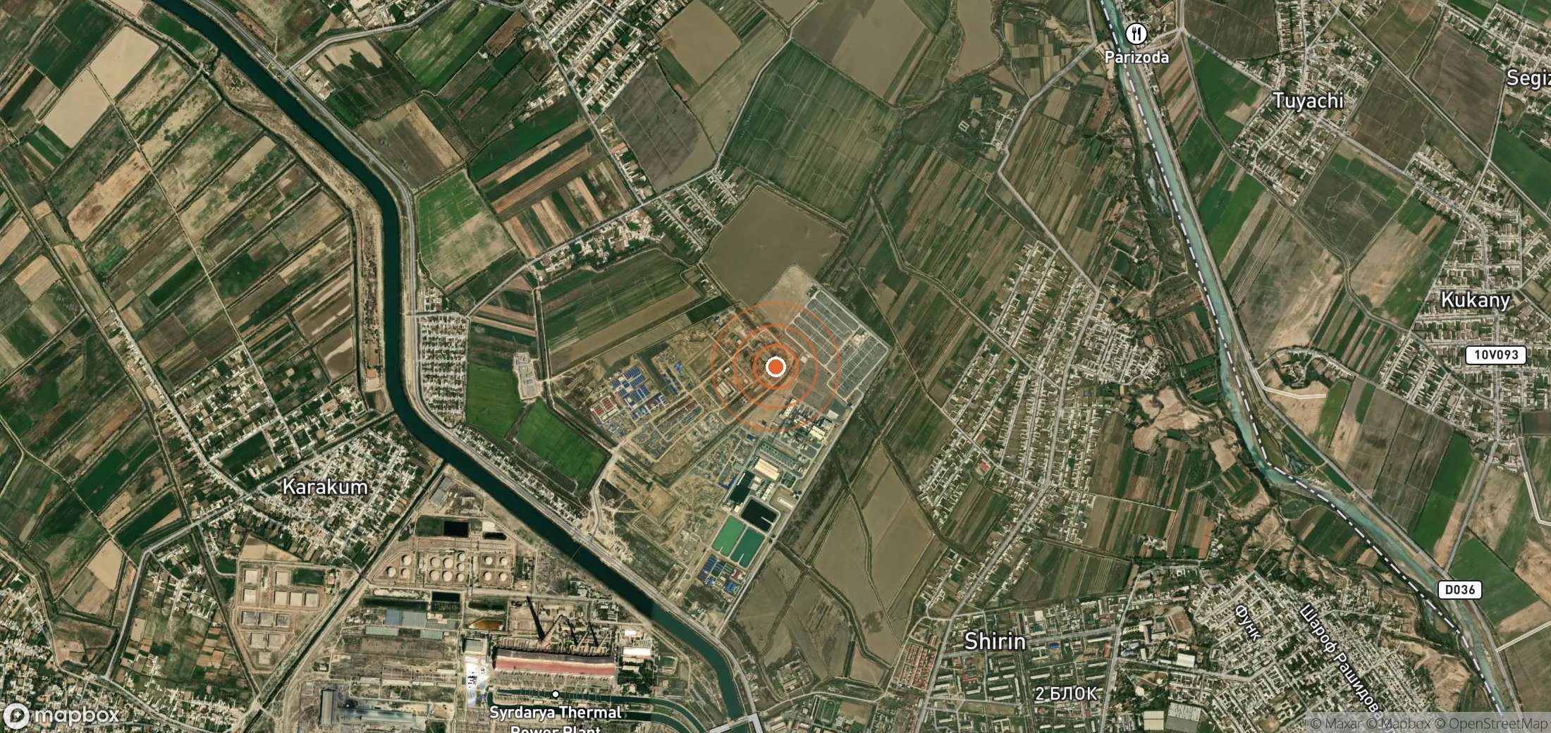 Satellite map of methane plume locations in UZB_S_145